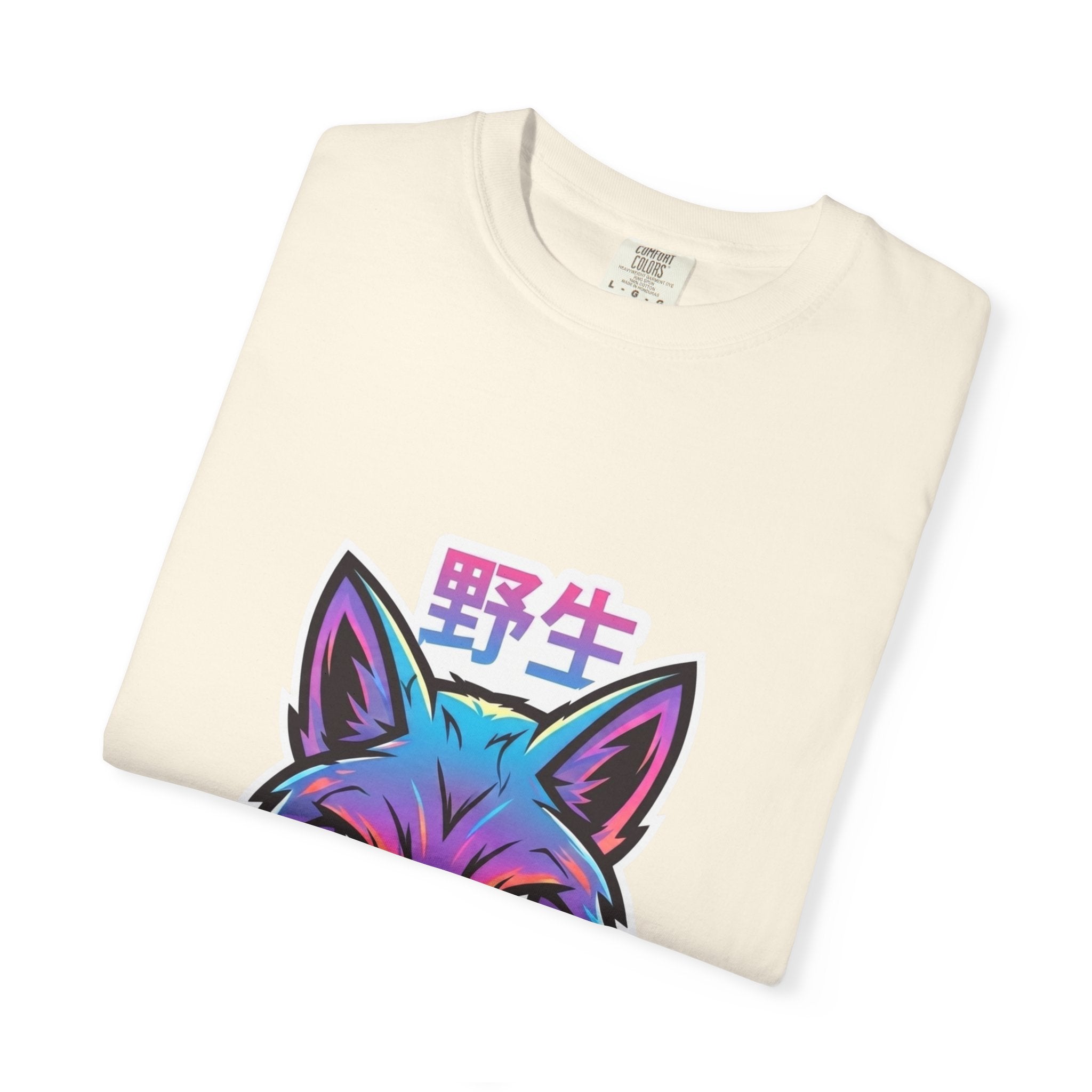 Neon Fox Graphic T-Shirt — Wild (野生) Japanese Kanji Tee