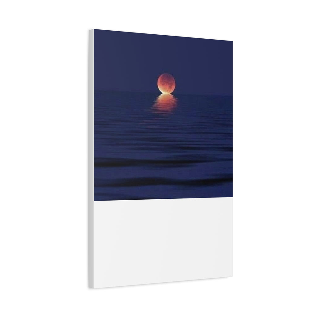 Lunar Reflection Canvas Art — Moonrise Over Calm Sea Stretched Matte Wall Art