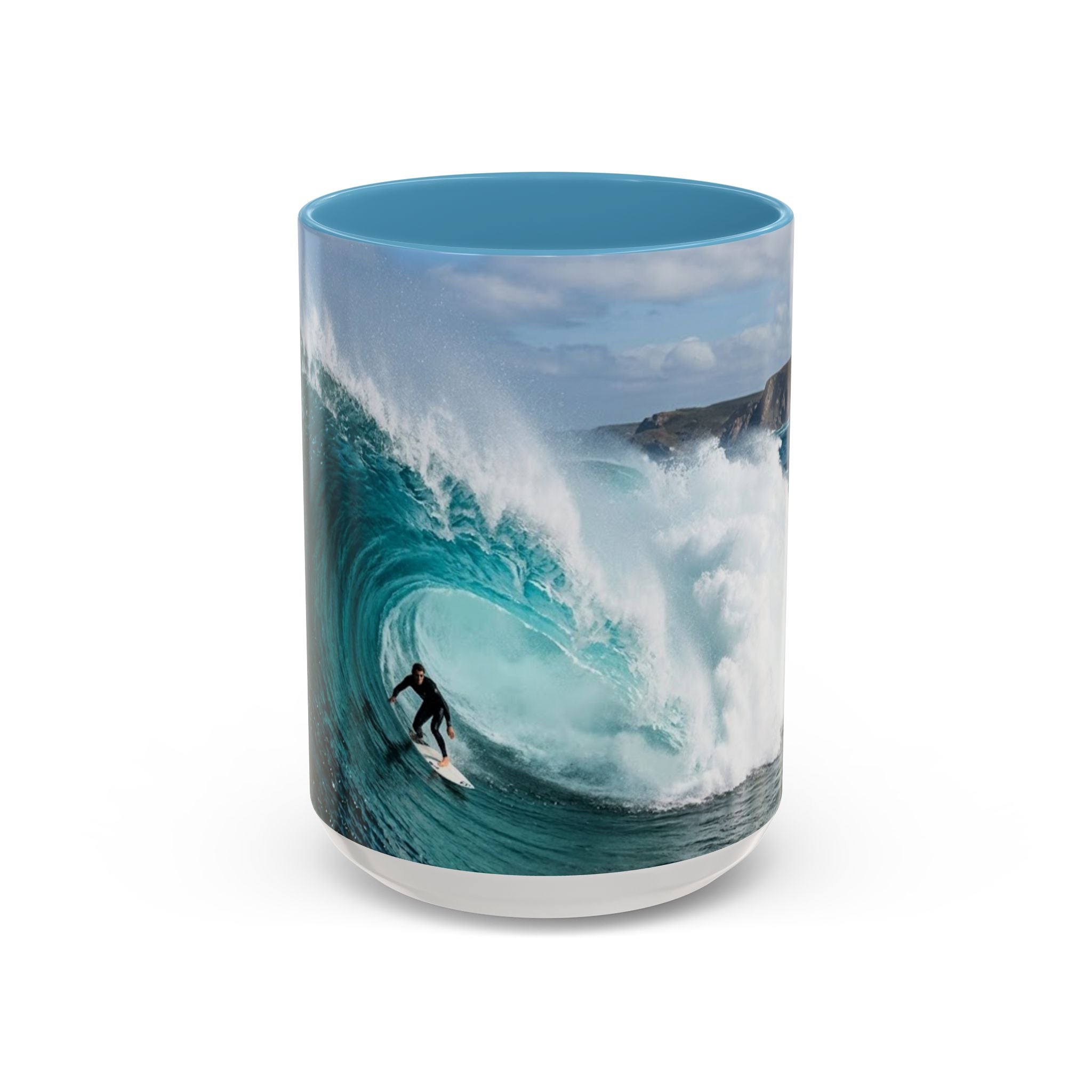 Surfing Wave Accent Coffee Mug — Ocean Beach Surfboard Photo 11/15oz