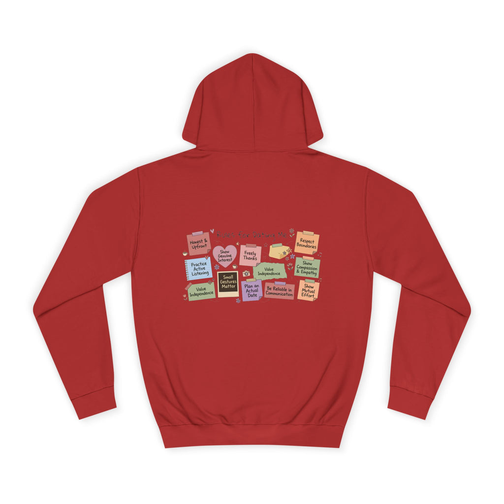 College Hoodie — Retro Sticky Notes Back Print, Cute Study Vibes