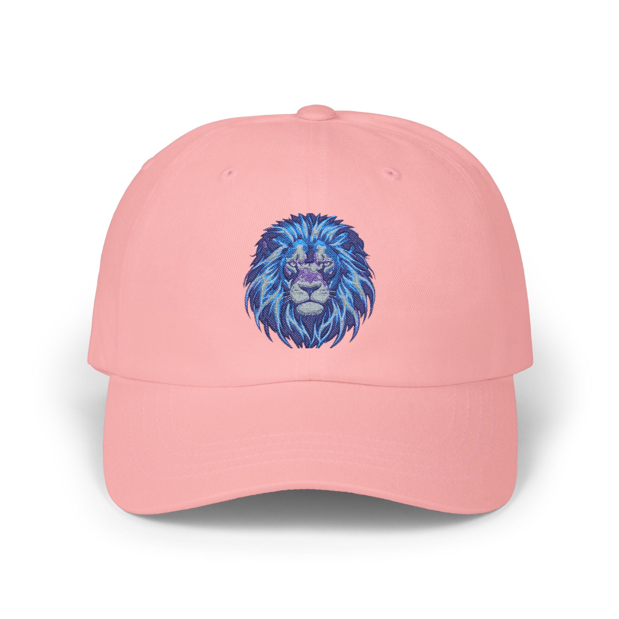 Lion Head Dad Cap — Blue Watercolor Embroidered Baseball Hat