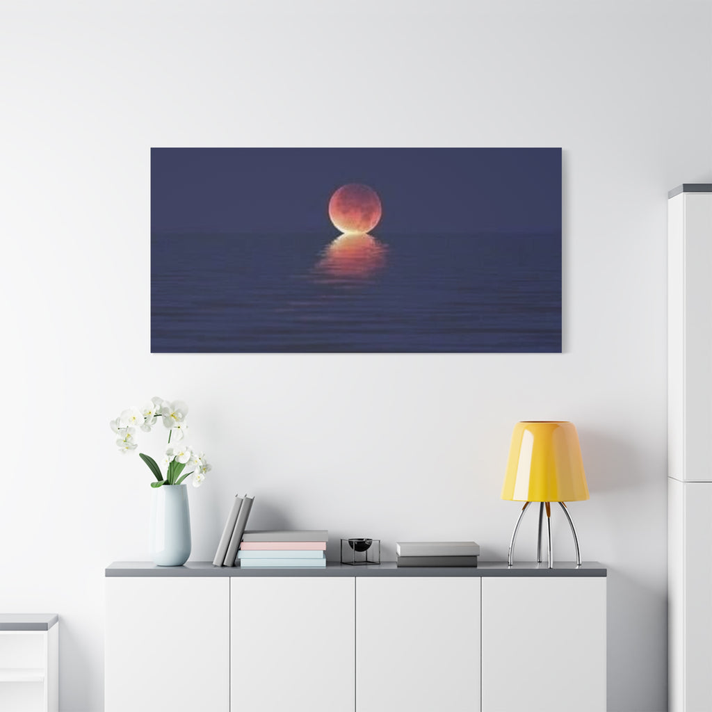 Lunar Reflection Canvas Art — Moonrise Over Calm Sea Stretched Matte Wall Art