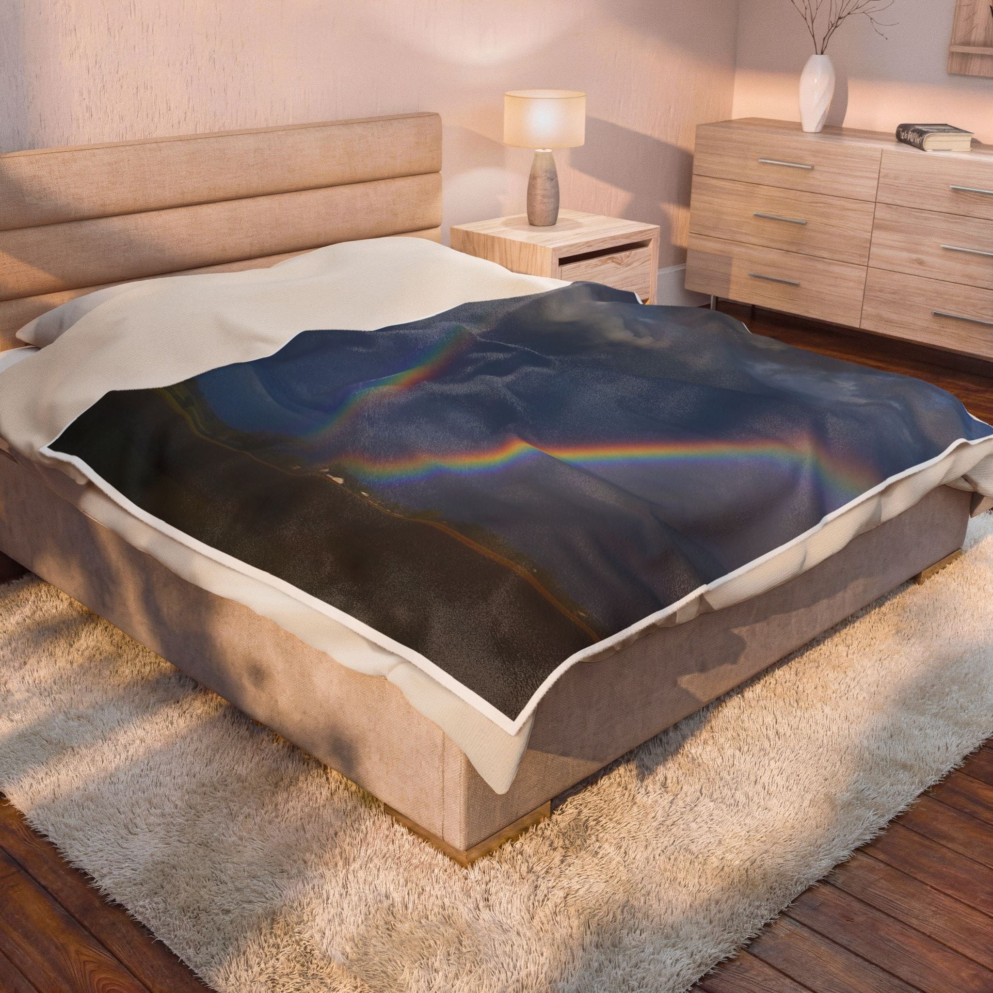 Rainbow Double Arc Velveteen Plush Blanket — Soft Cozy Throw with Double Rainbow Photo Print