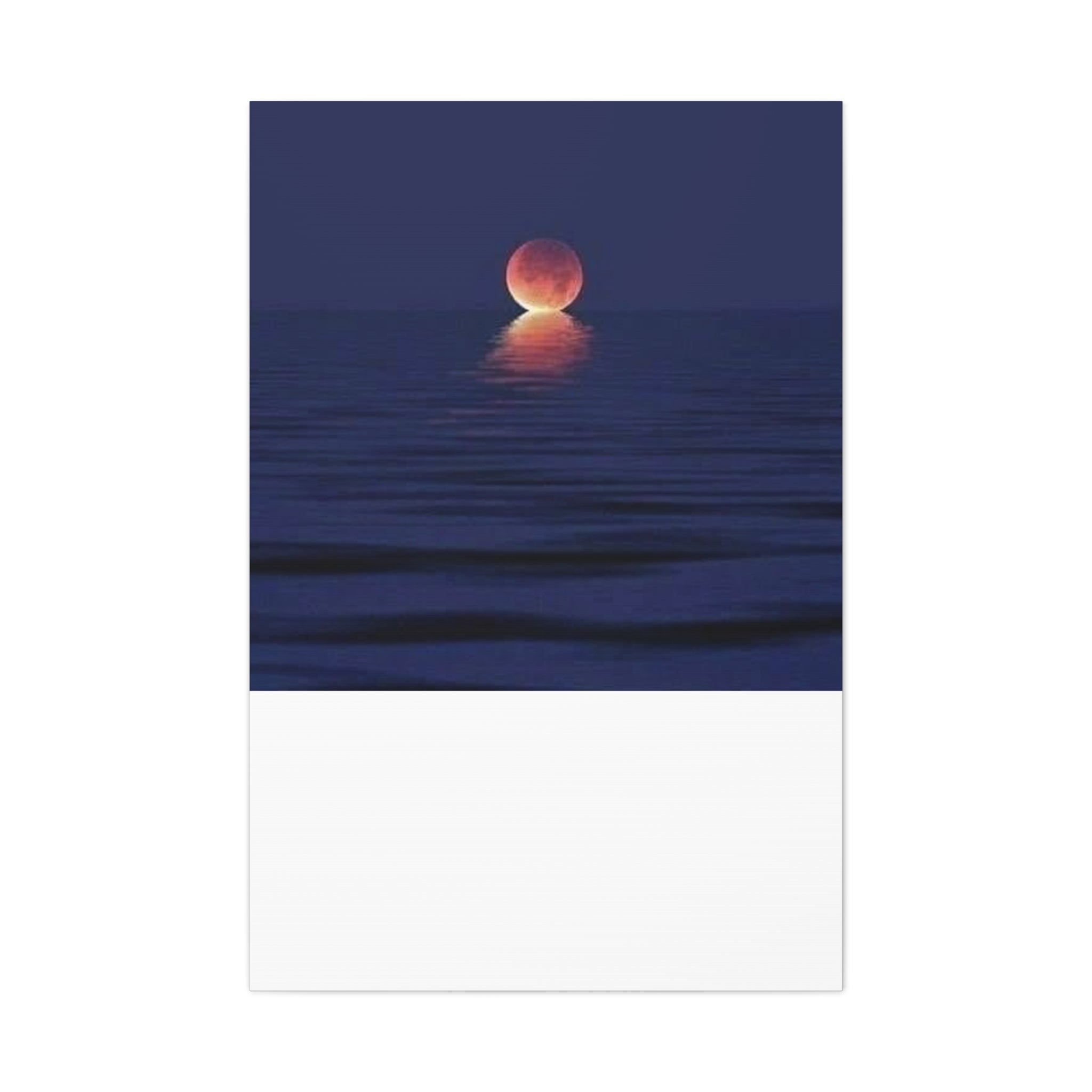 Lunar Reflection Canvas Art — Moonrise Over Calm Sea Stretched Matte Wall Art