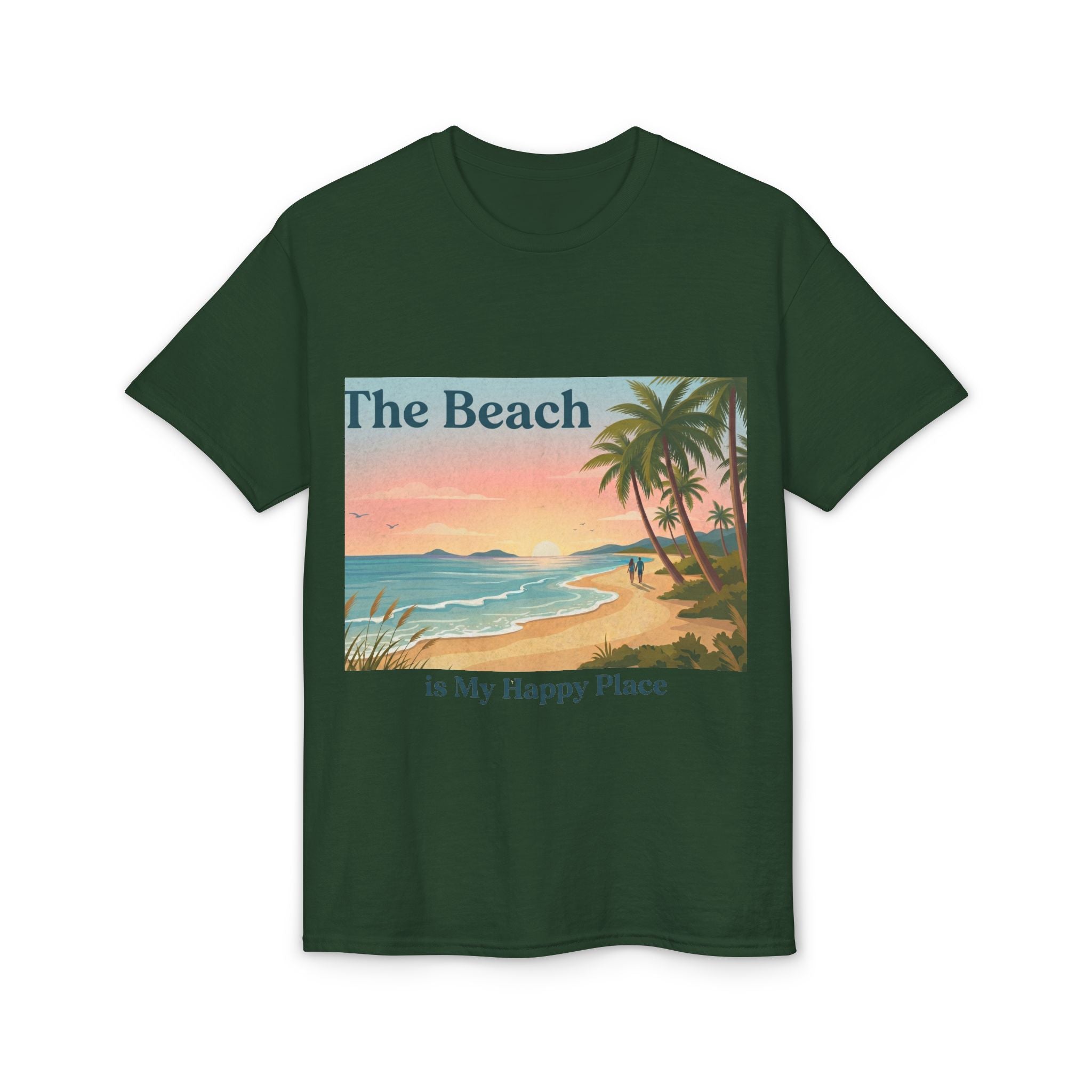Beach Is My Happy Place T-Shirt — Tropical Sunset Vacation Tee