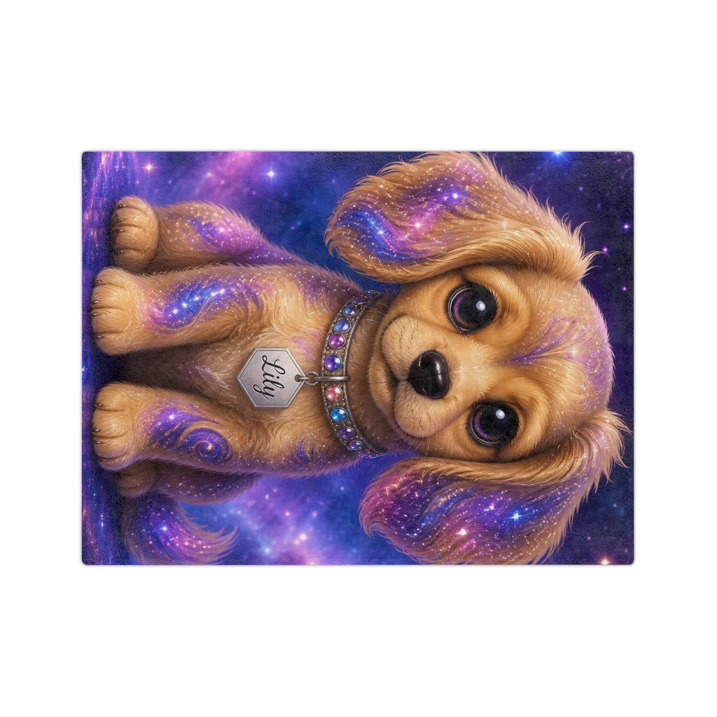 Personalized Galaxy Puppy Velveteen Microfiber Blanket – Cute 'Lily' Dog Design, Cozy Gift for Kids & Pet Lovers