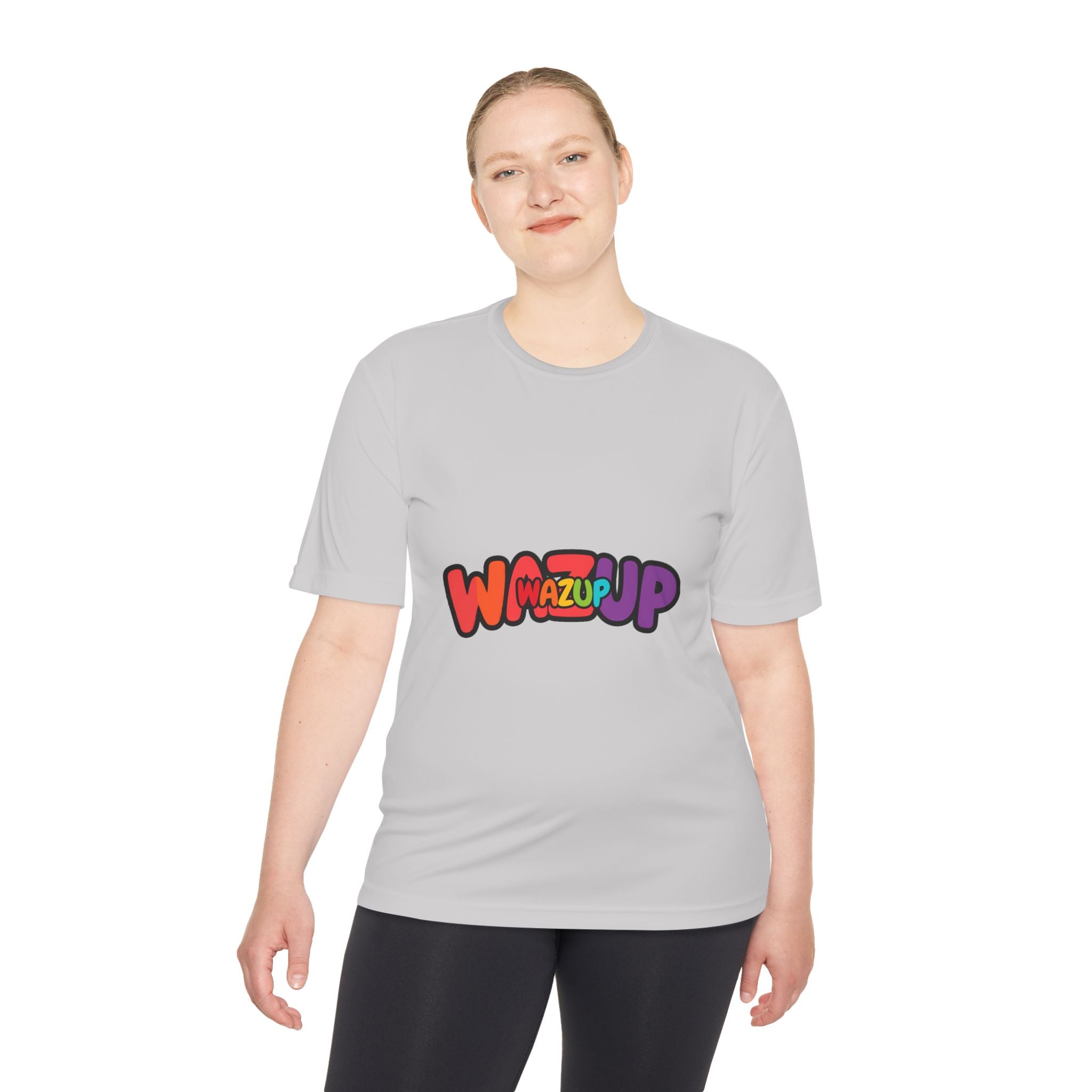 Wazup Colorblock Graphic Tee — Retro Pop 'Wazup' Moisture-Wicking Shirt