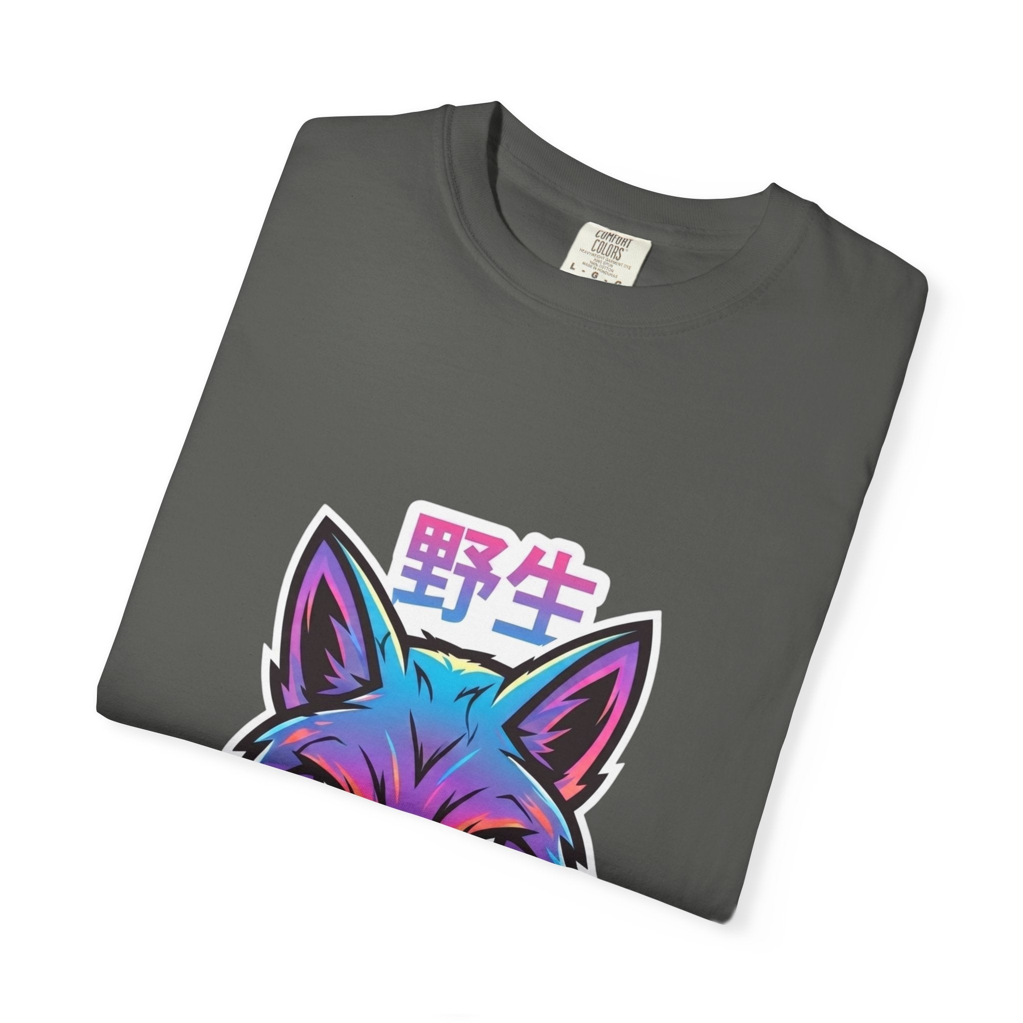 Neon Fox Graphic T-Shirt — Wild (野生) Japanese Kanji Tee