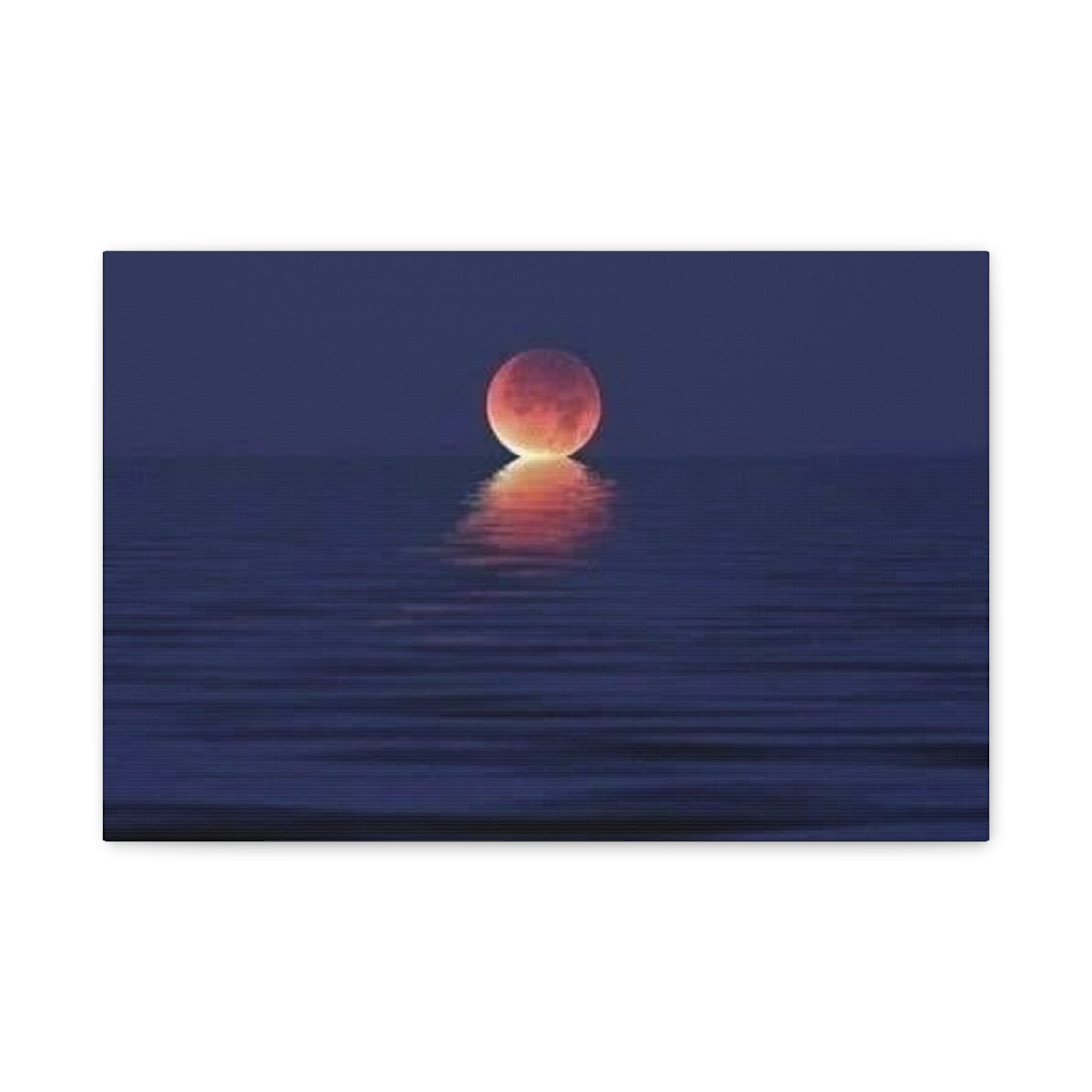 Lunar Reflection Canvas Art — Moonrise Over Calm Sea Stretched Matte Wall Art