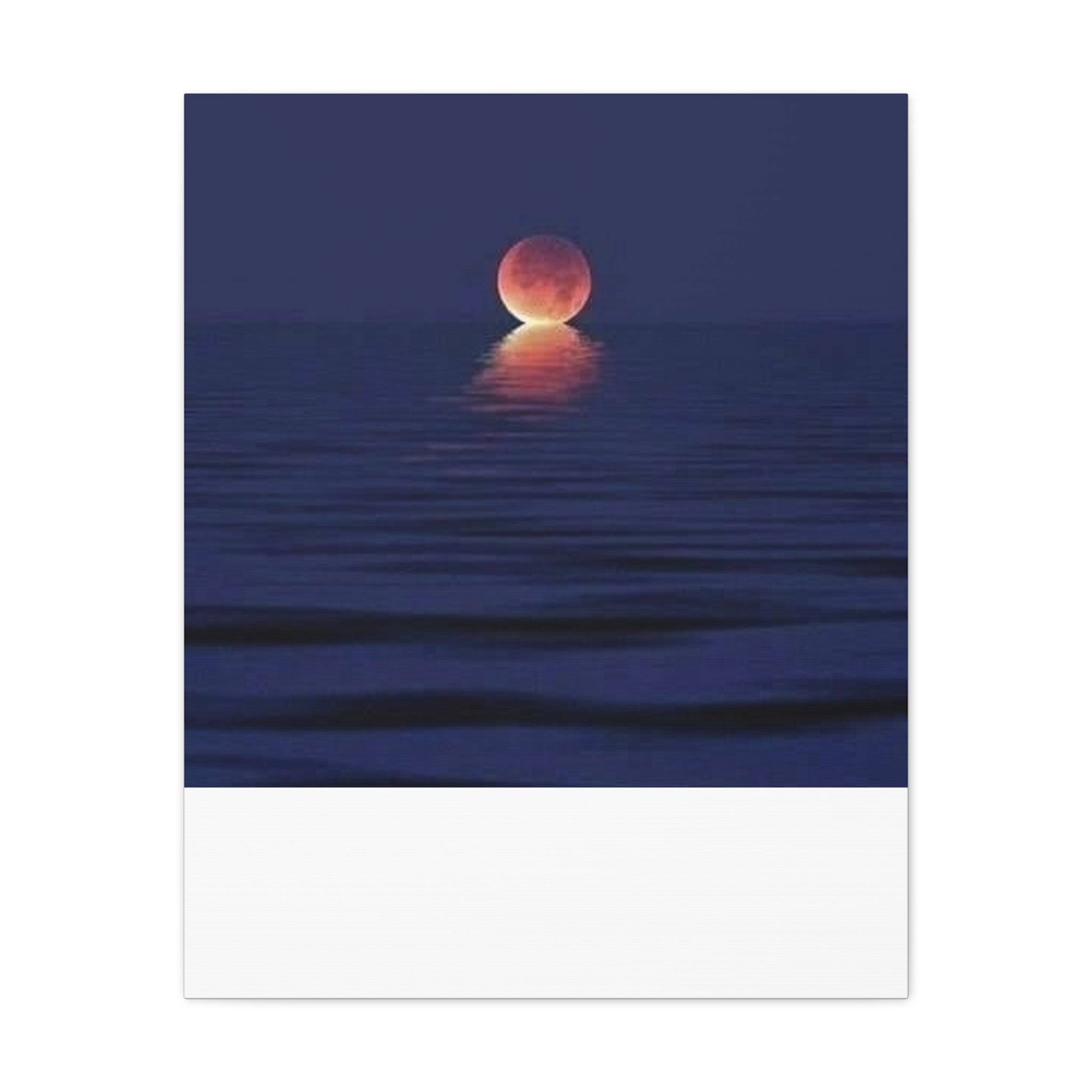 Lunar Reflection Canvas Art — Moonrise Over Calm Sea Stretched Matte Wall Art