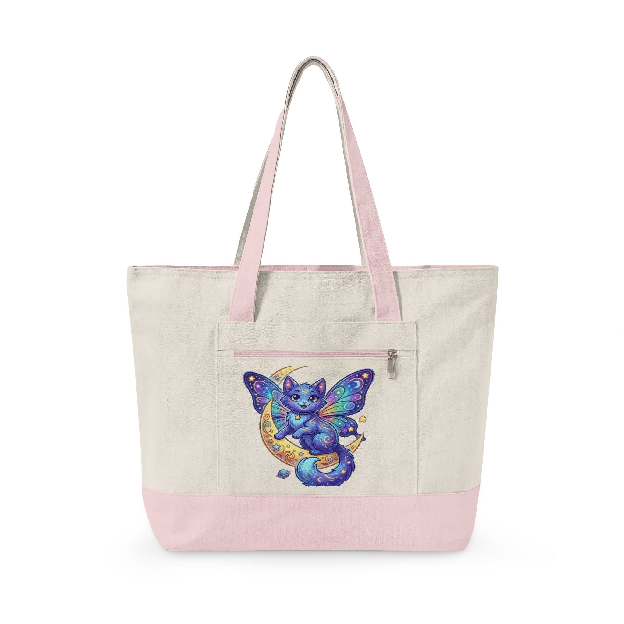 Canvas Tote Bag — Whimsical Moon Cat Butterfly Design