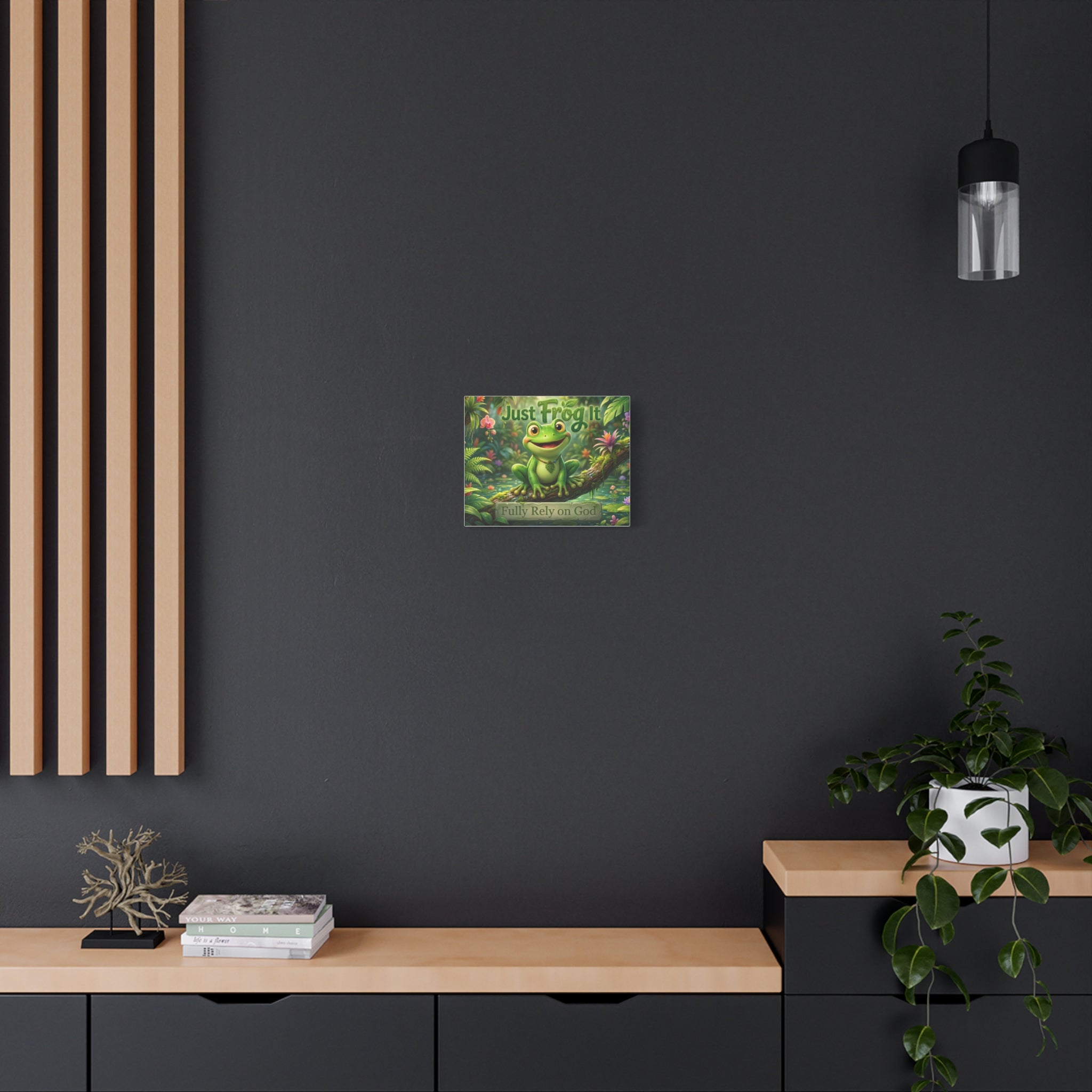 Just Frog It Canvas Wall Art — "Fully Rely on God" Inspirational Frog Print