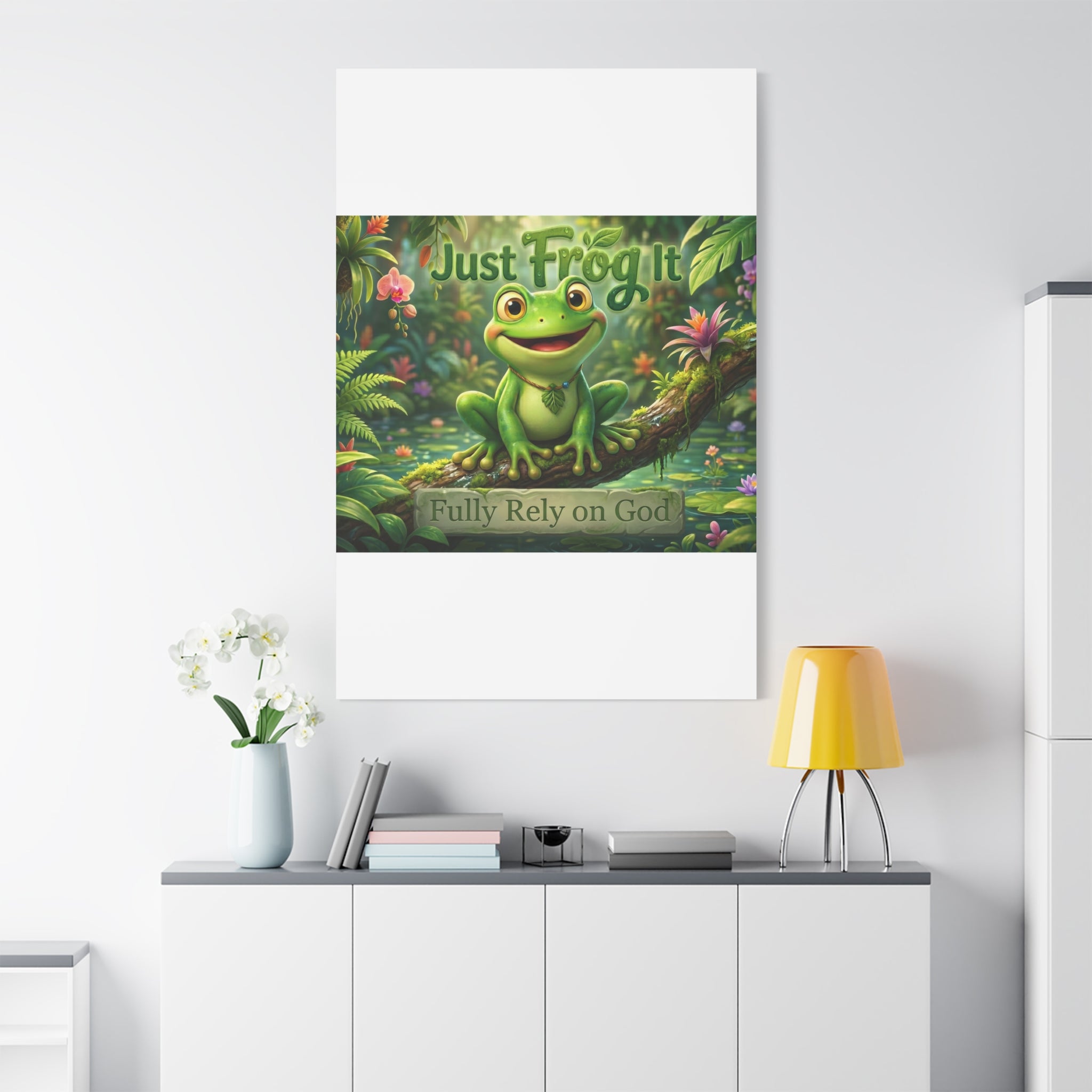 Just Frog It Canvas Wall Art — "Fully Rely on God" Inspirational Frog Print