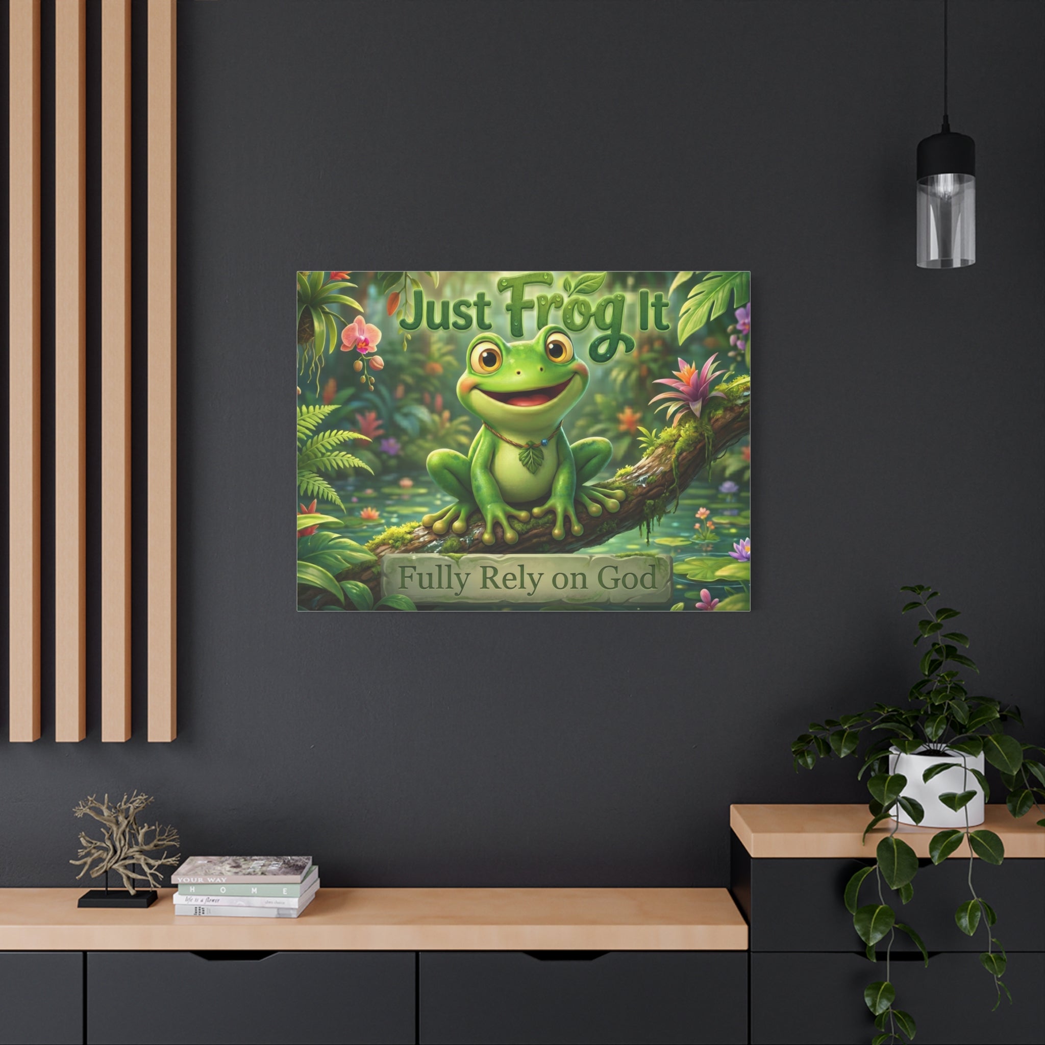 Just Frog It Canvas Wall Art — "Fully Rely on God" Inspirational Frog Print