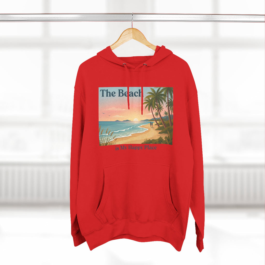 Beach Sunset Hoodie – "The Beach is My Happy Place" Coastal Palm Pullover