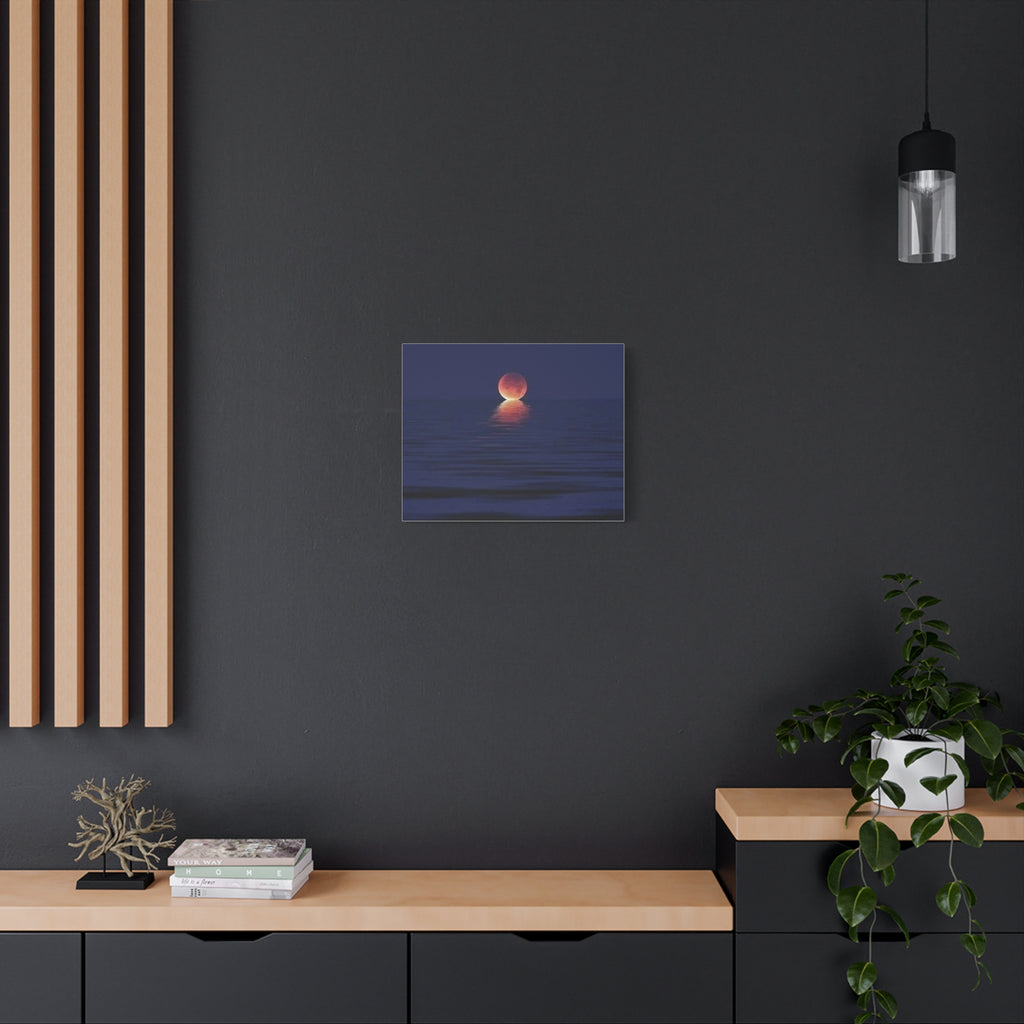Lunar Reflection Canvas Art — Moonrise Over Calm Sea Stretched Matte Wall Art