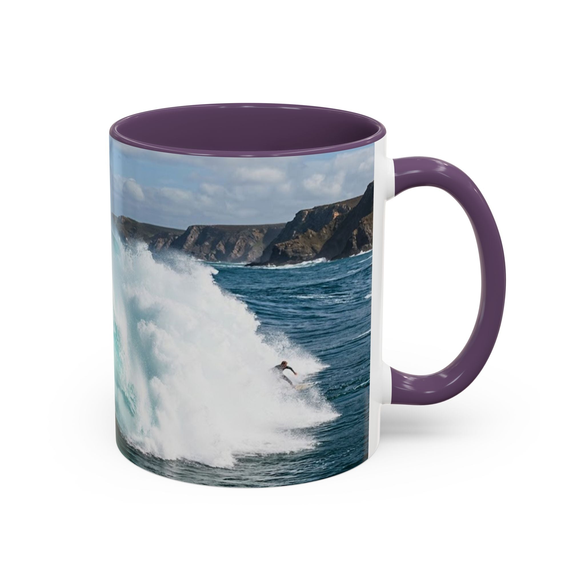 Surfing Wave Accent Coffee Mug — Ocean Beach Surfboard Photo 11/15oz