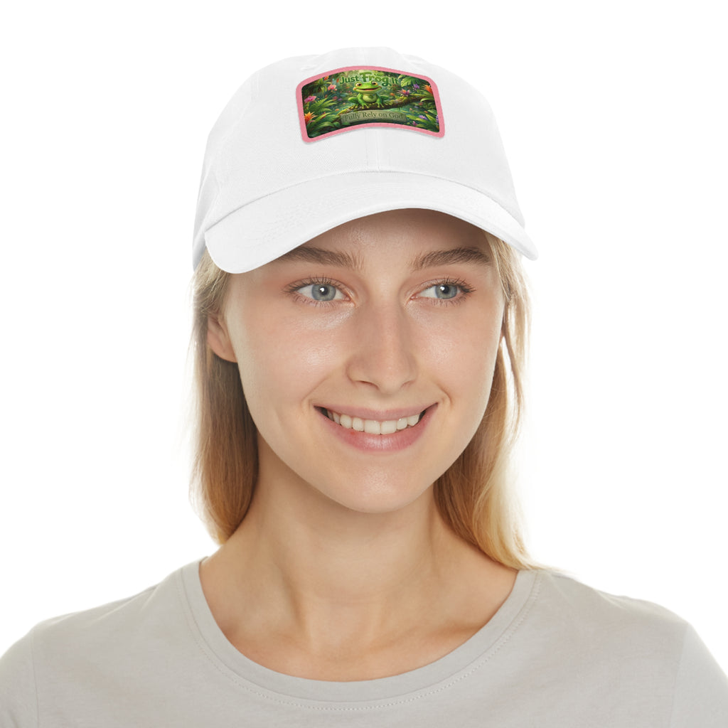 Frog Patch Dad Hat — 'Just Frog It' Leather Patch Baseball Cap