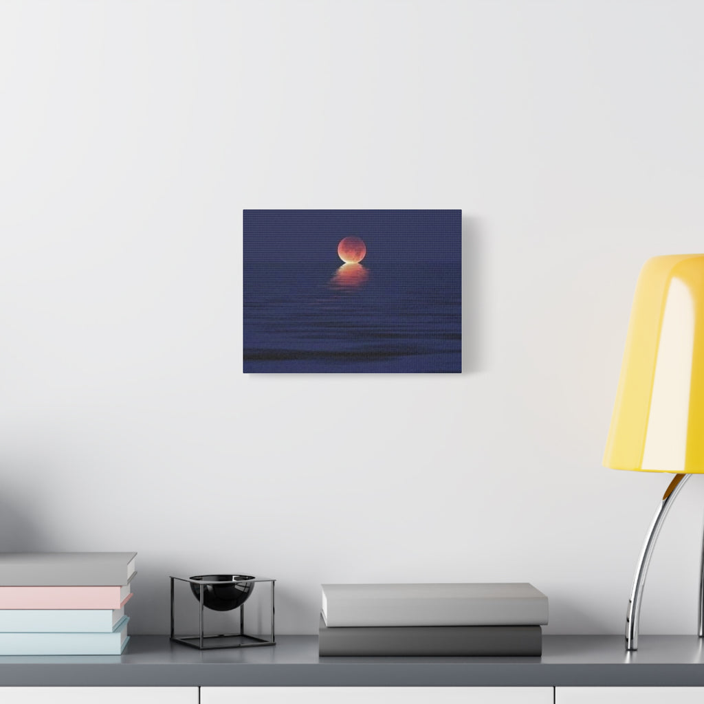 Lunar Reflection Canvas Art — Moonrise Over Calm Sea Stretched Matte Wall Art