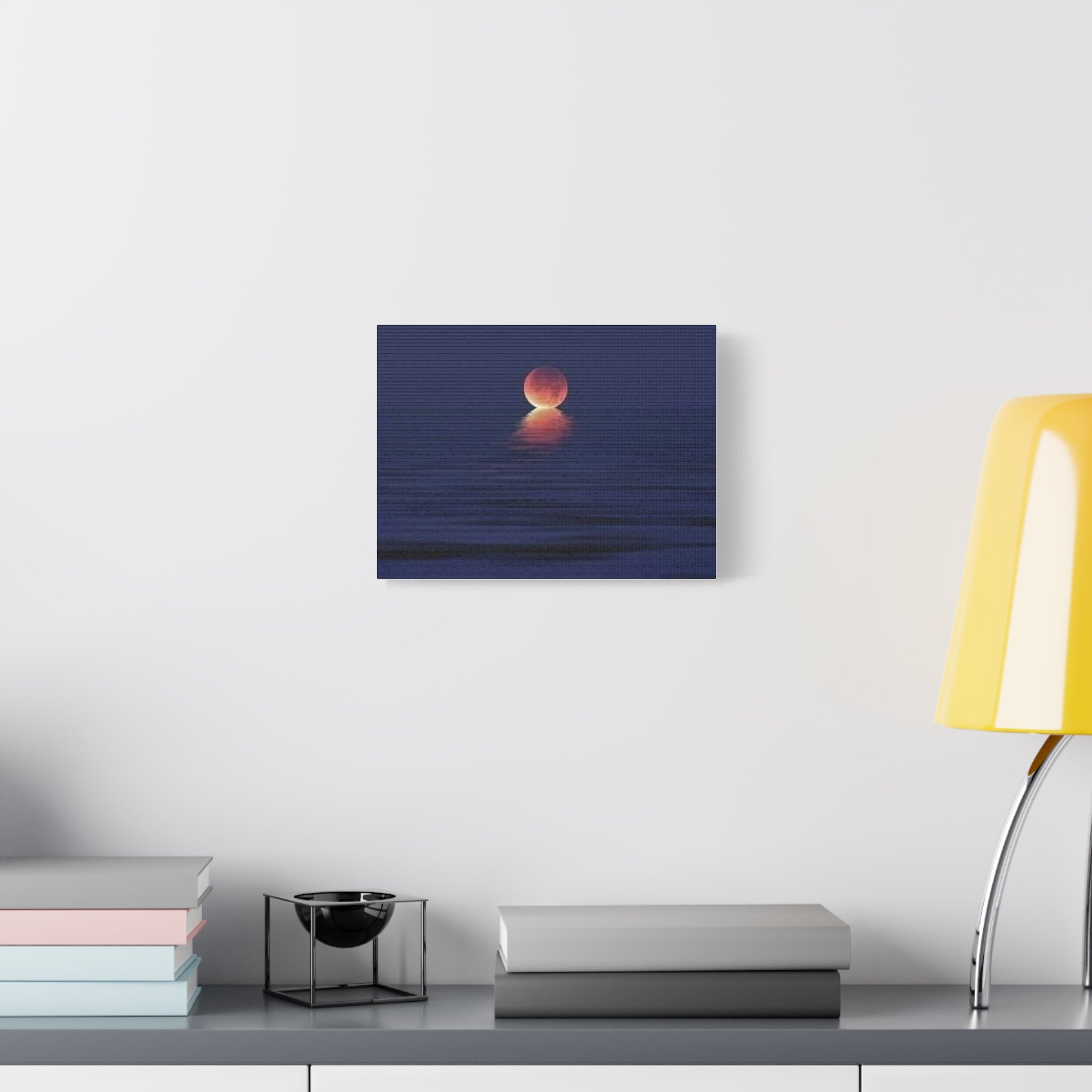 Lunar Reflection Canvas Art — Moonrise Over Calm Sea Stretched Matte Wall Art