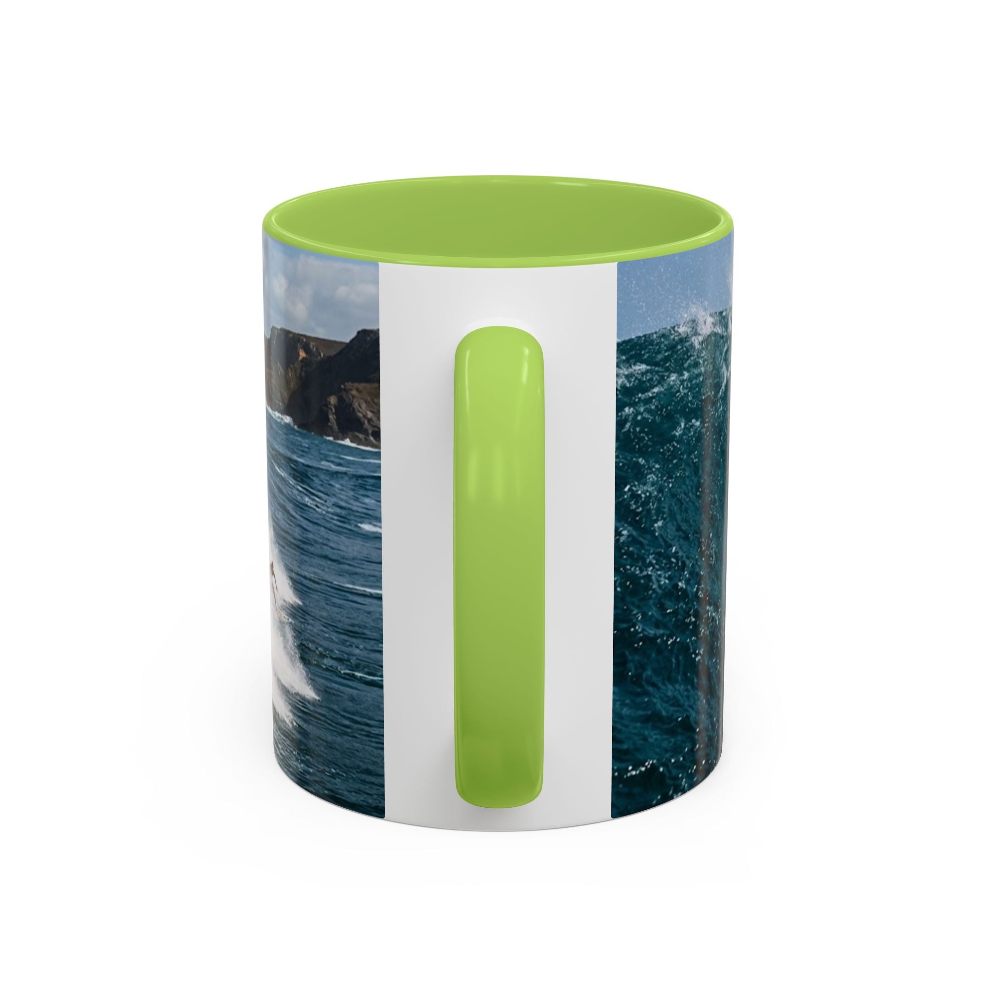 Surfing Wave Accent Coffee Mug — Ocean Beach Surfboard Photo 11/15oz