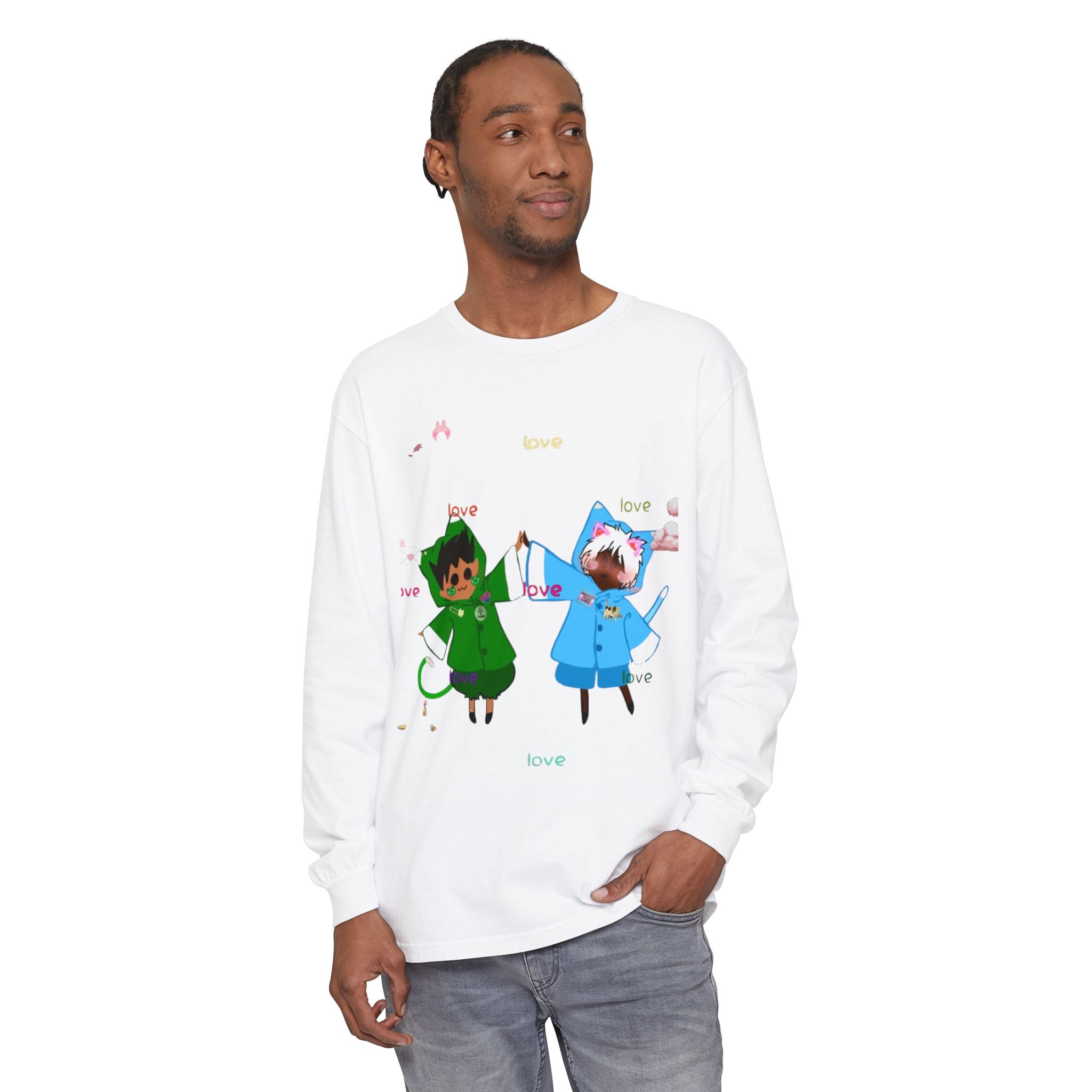 Cute Rainbow Cats Holding Hands Long Sleeve Tee – "Love" Graphic