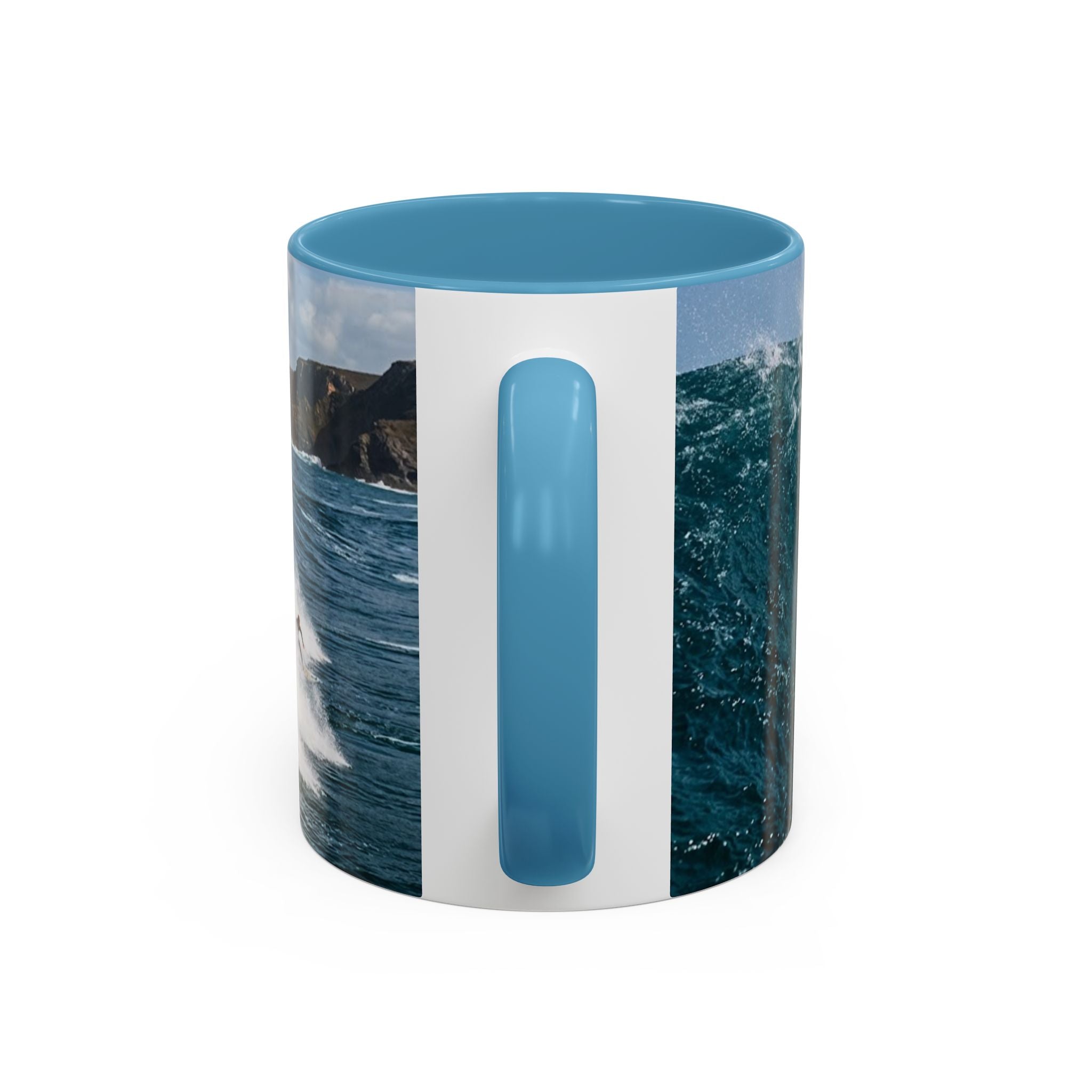 Surfing Wave Accent Coffee Mug — Ocean Beach Surfboard Photo 11/15oz
