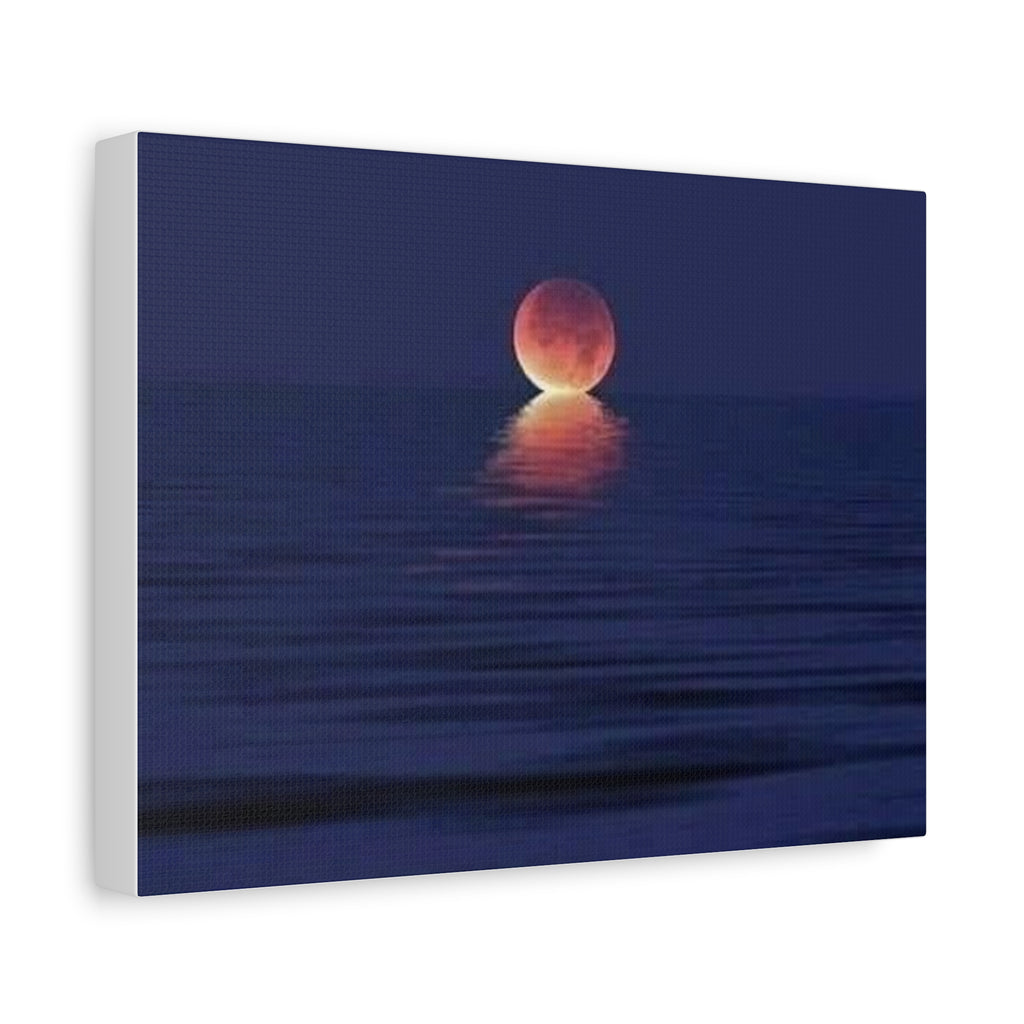 Lunar Reflection Canvas Art — Moonrise Over Calm Sea Stretched Matte Wall Art