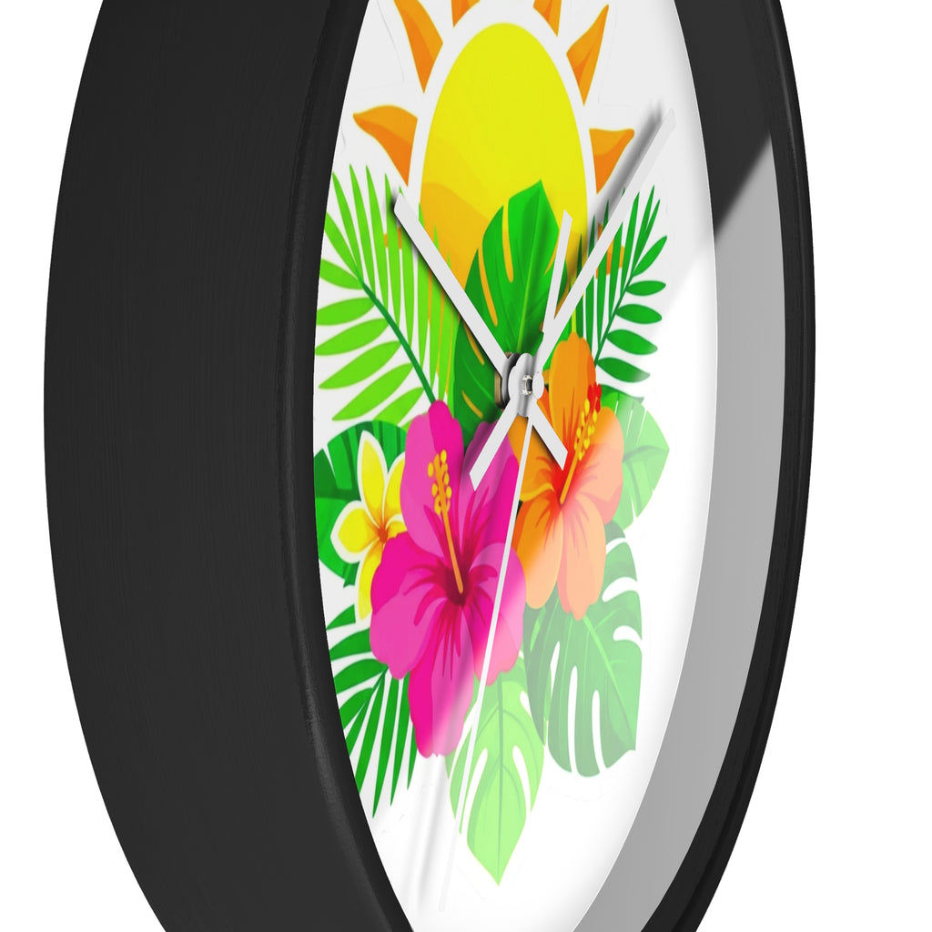 Tropical Hibiscus Wall Clock — Sunny Floral Decorative Clock