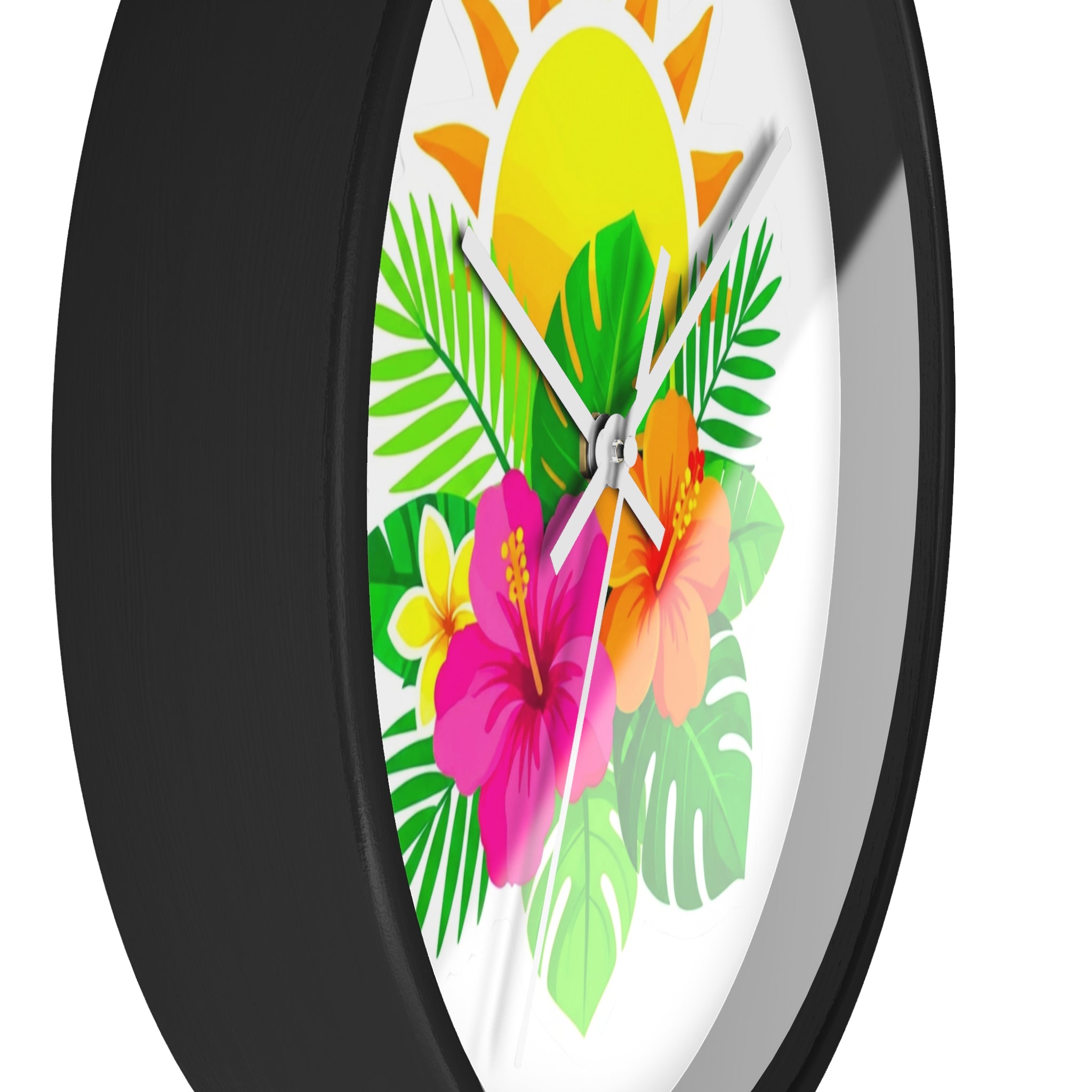 Tropical Hibiscus Wall Clock — Sunny Floral Decorative Clock