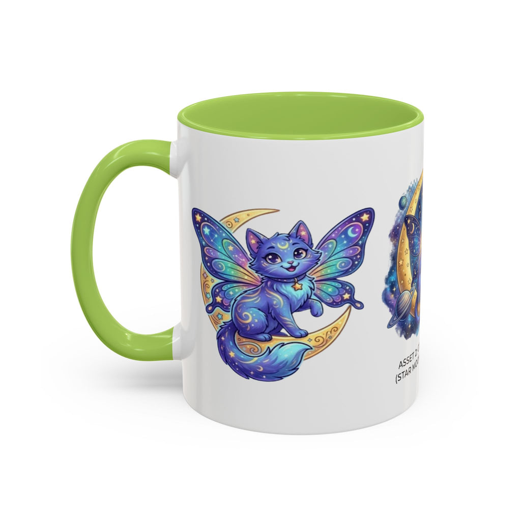 Cosmic Kitty Accent Coffee Mug — Magical Moon & Planets Cat Design (11/15oz)