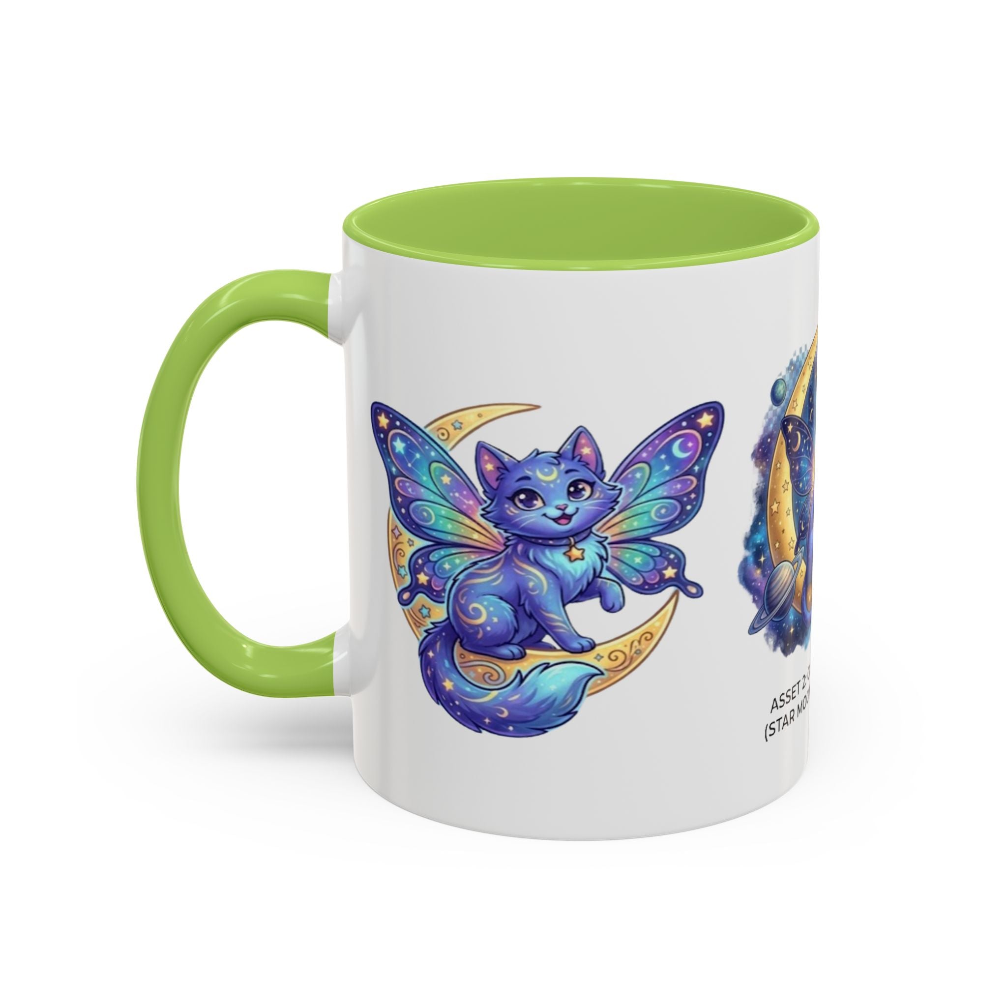 Cosmic Kitty Accent Coffee Mug — Magical Moon & Planets Cat Design (11/15oz)