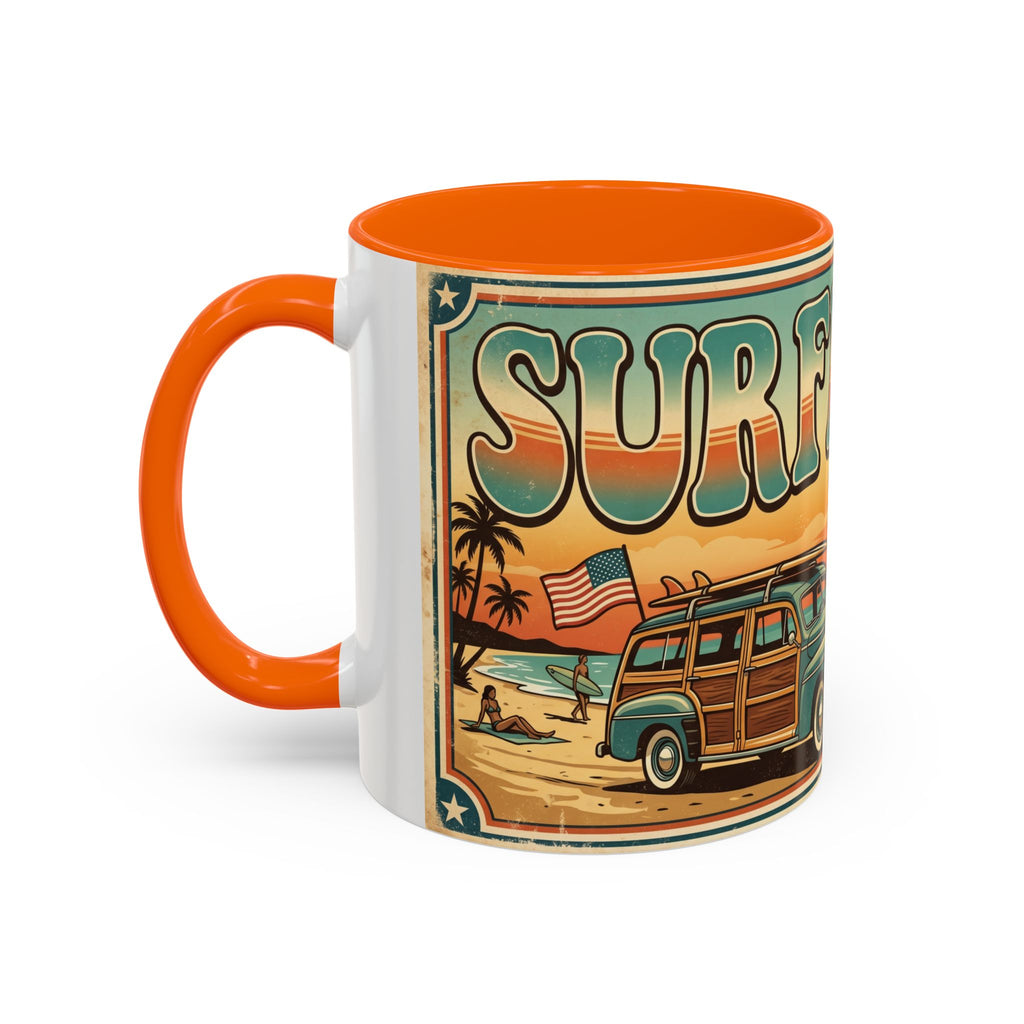 Surfing USA Coffee Mug — Retro Beach Vintage Surfboard Sunset Design