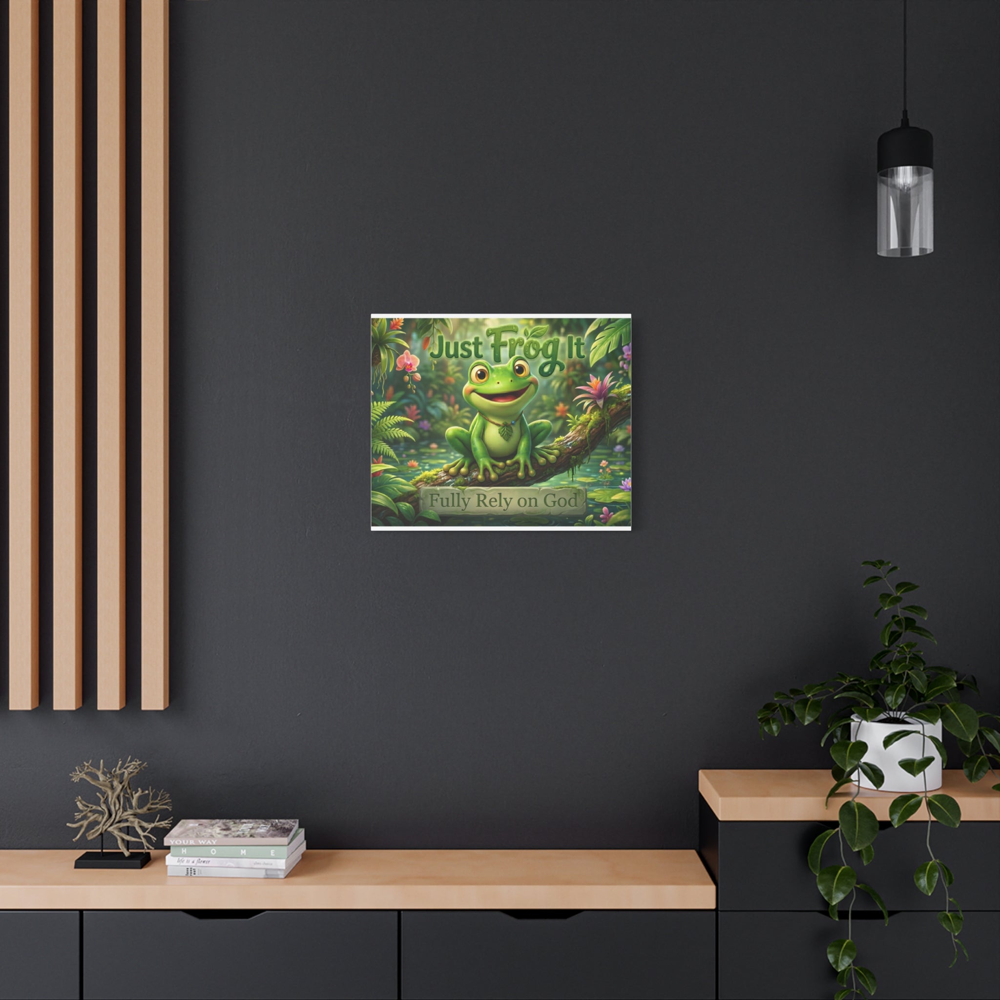 Just Frog It Canvas Wall Art — "Fully Rely on God" Inspirational Frog Print
