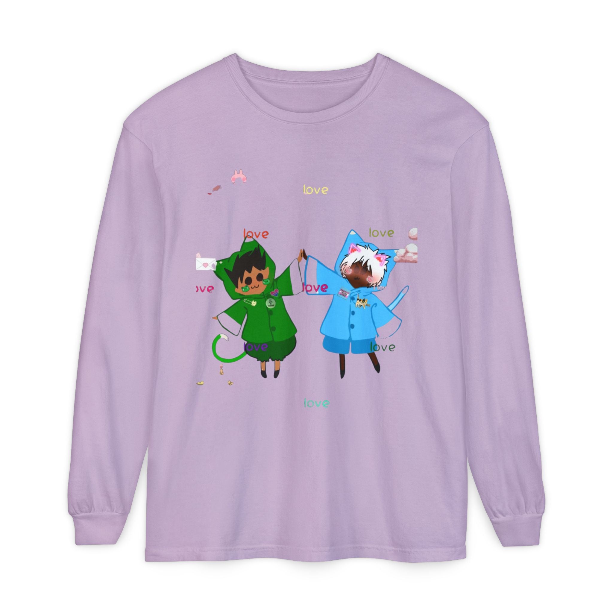 Cute Rainbow Cats Holding Hands Long Sleeve Tee – "Love" Graphic