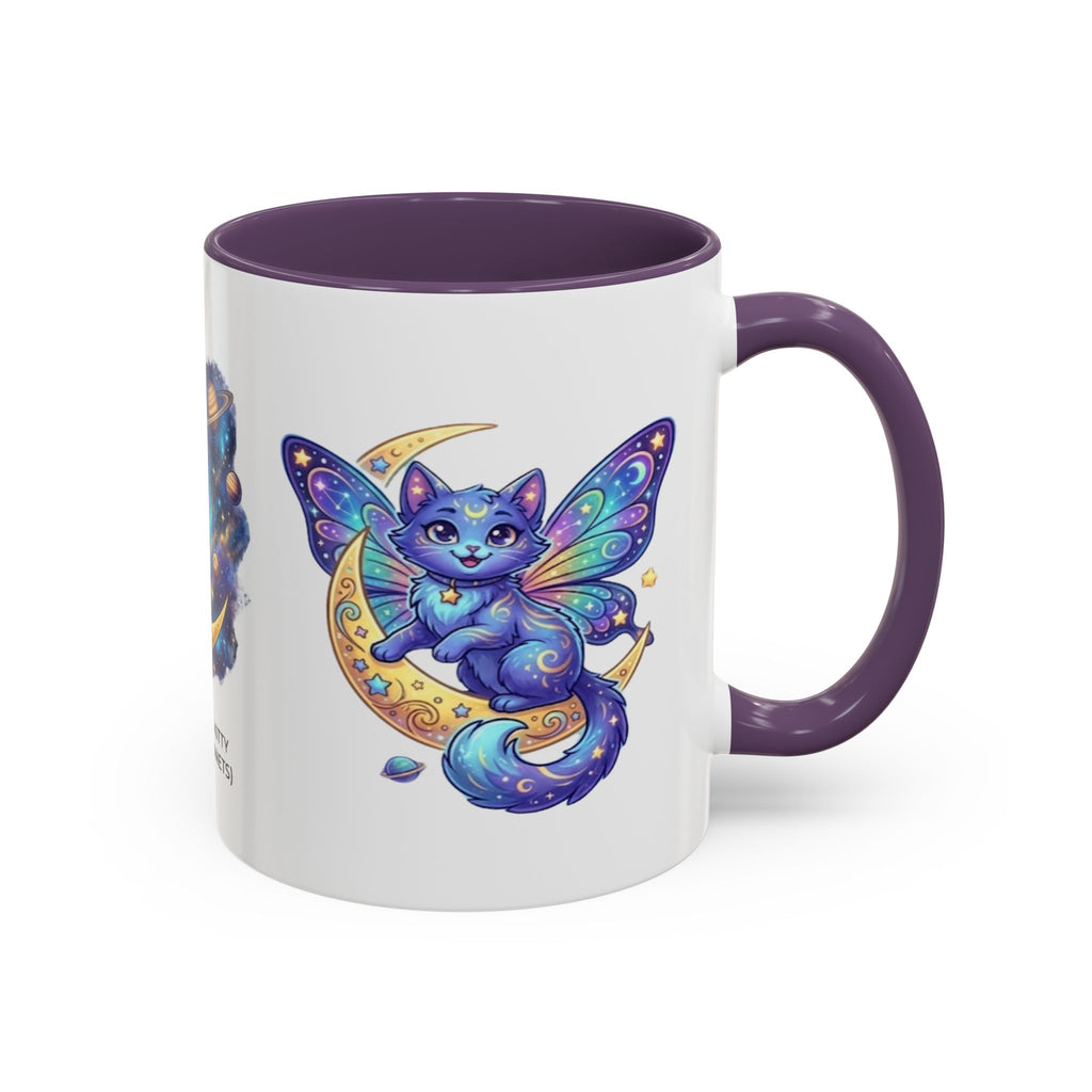 Cosmic Kitty Accent Coffee Mug — Magical Moon & Planets Cat Design (11/15oz)