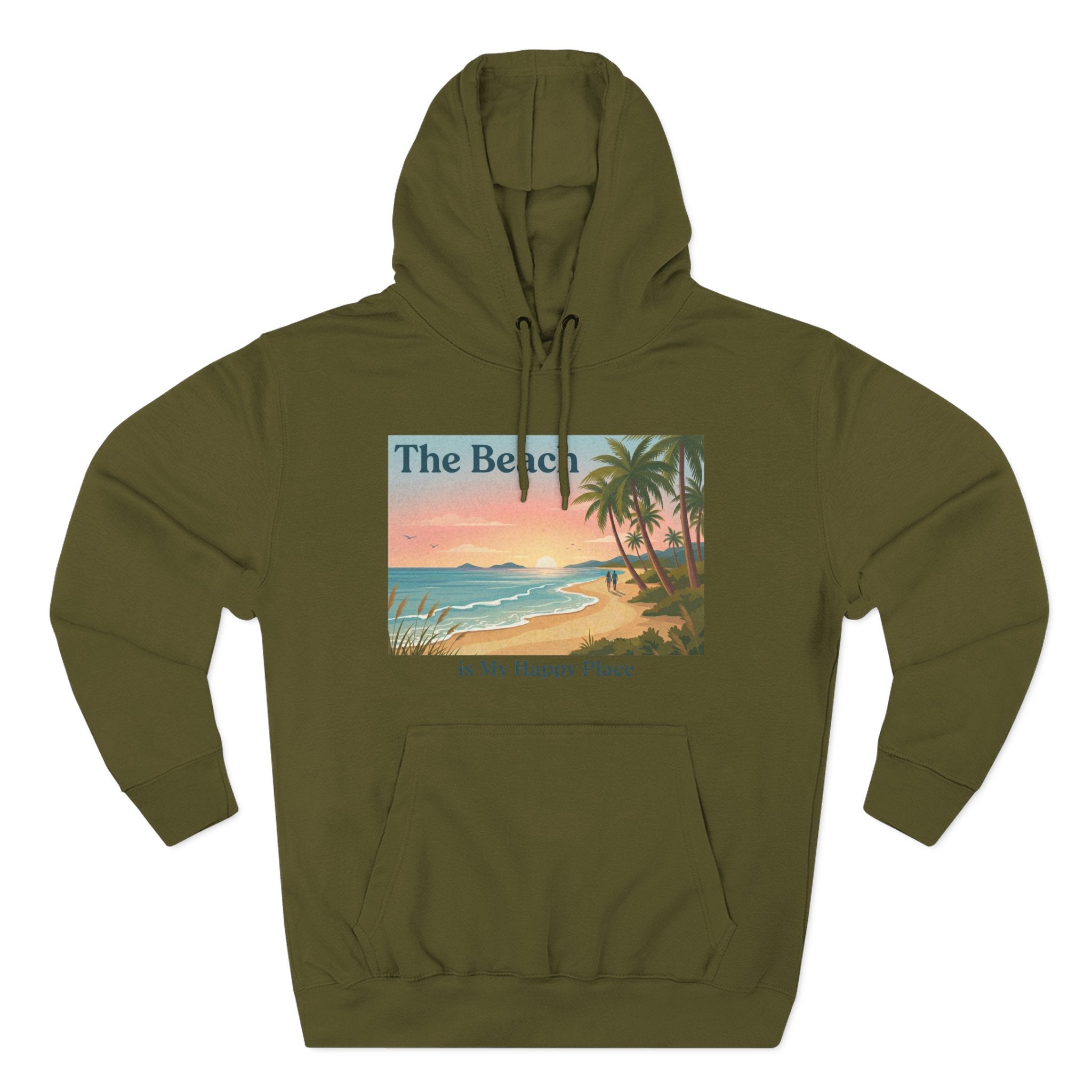 Beach Sunset Hoodie – "The Beach is My Happy Place" Coastal Palm Pullover