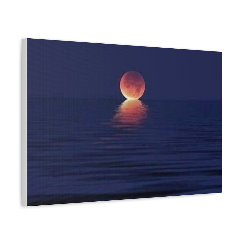 Lunar Reflection Canvas Art — Moonrise Over Calm Sea Stretched Matte Wall Art