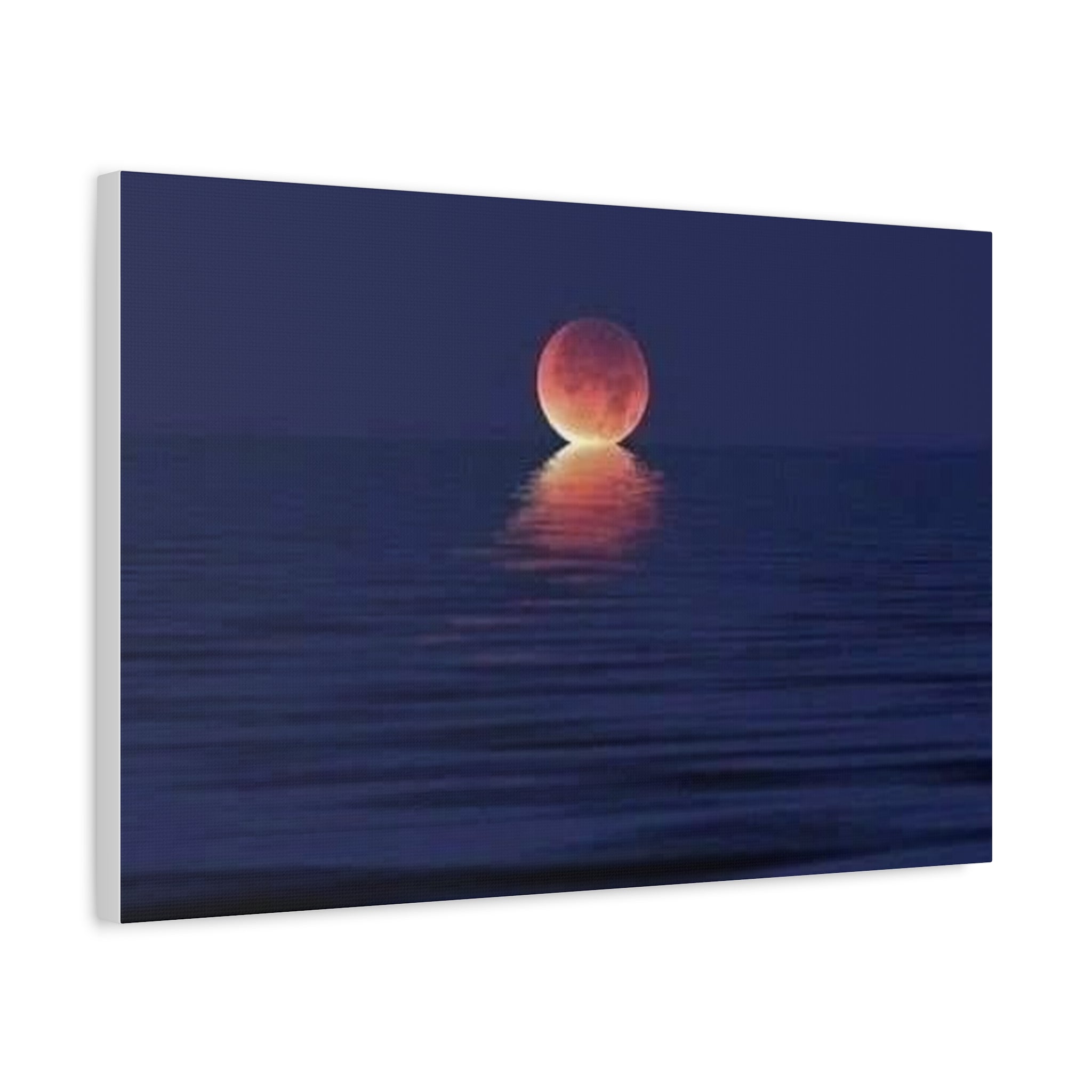 Lunar Reflection Canvas Art — Moonrise Over Calm Sea Stretched Matte Wall Art