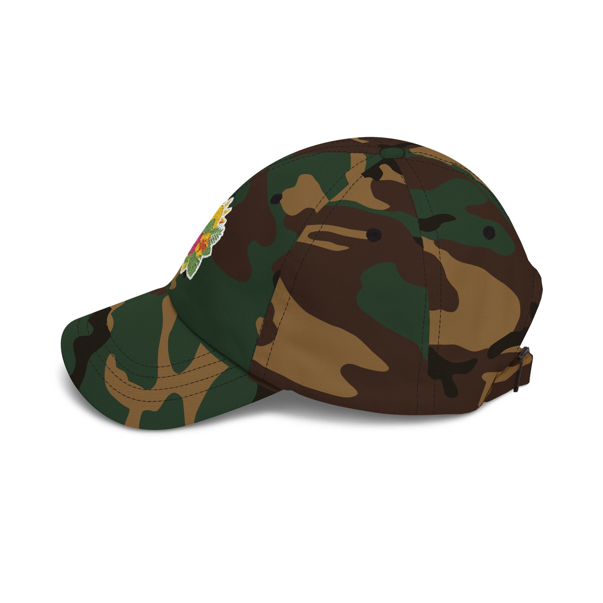 Floral Sunburst Dad Cap — Embroidered Sun & Hibiscus Baseball Hat