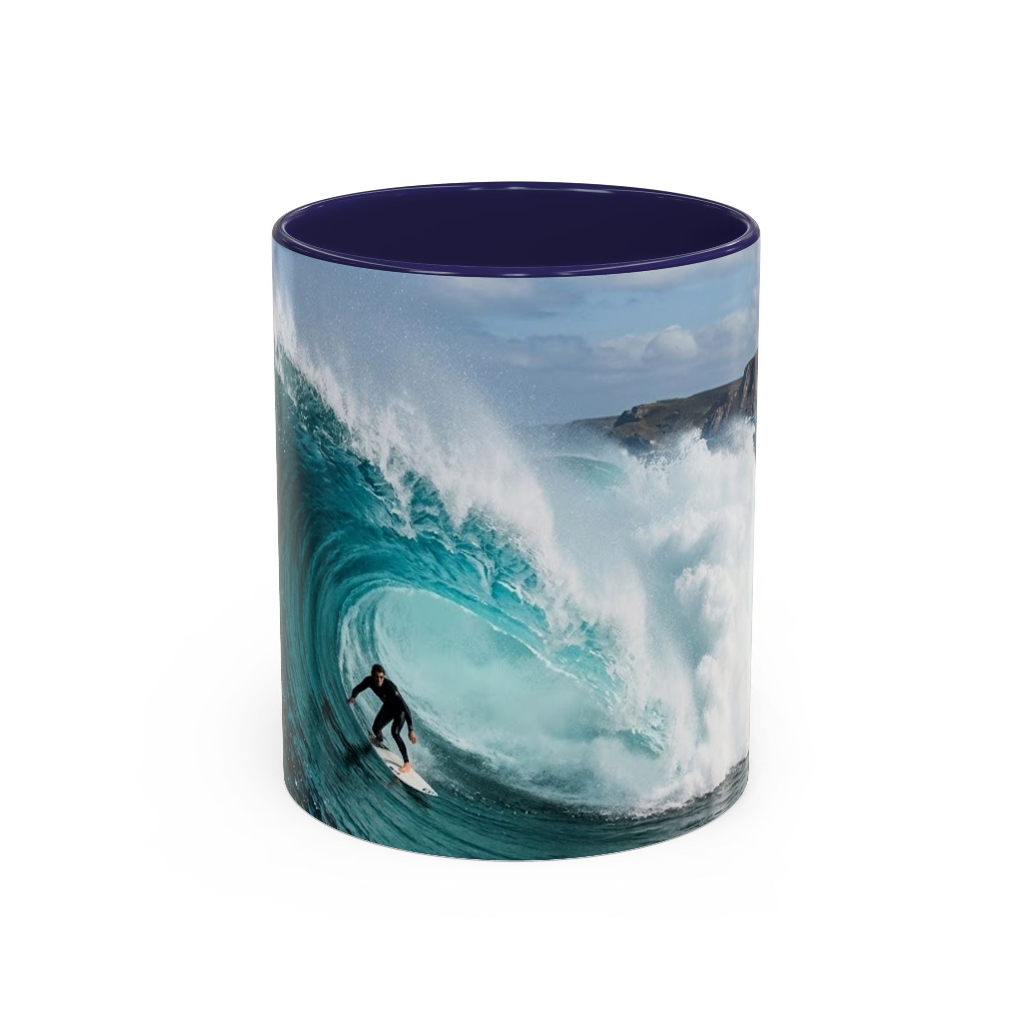 Surfing Wave Accent Coffee Mug — Ocean Beach Surfboard Photo 11/15oz