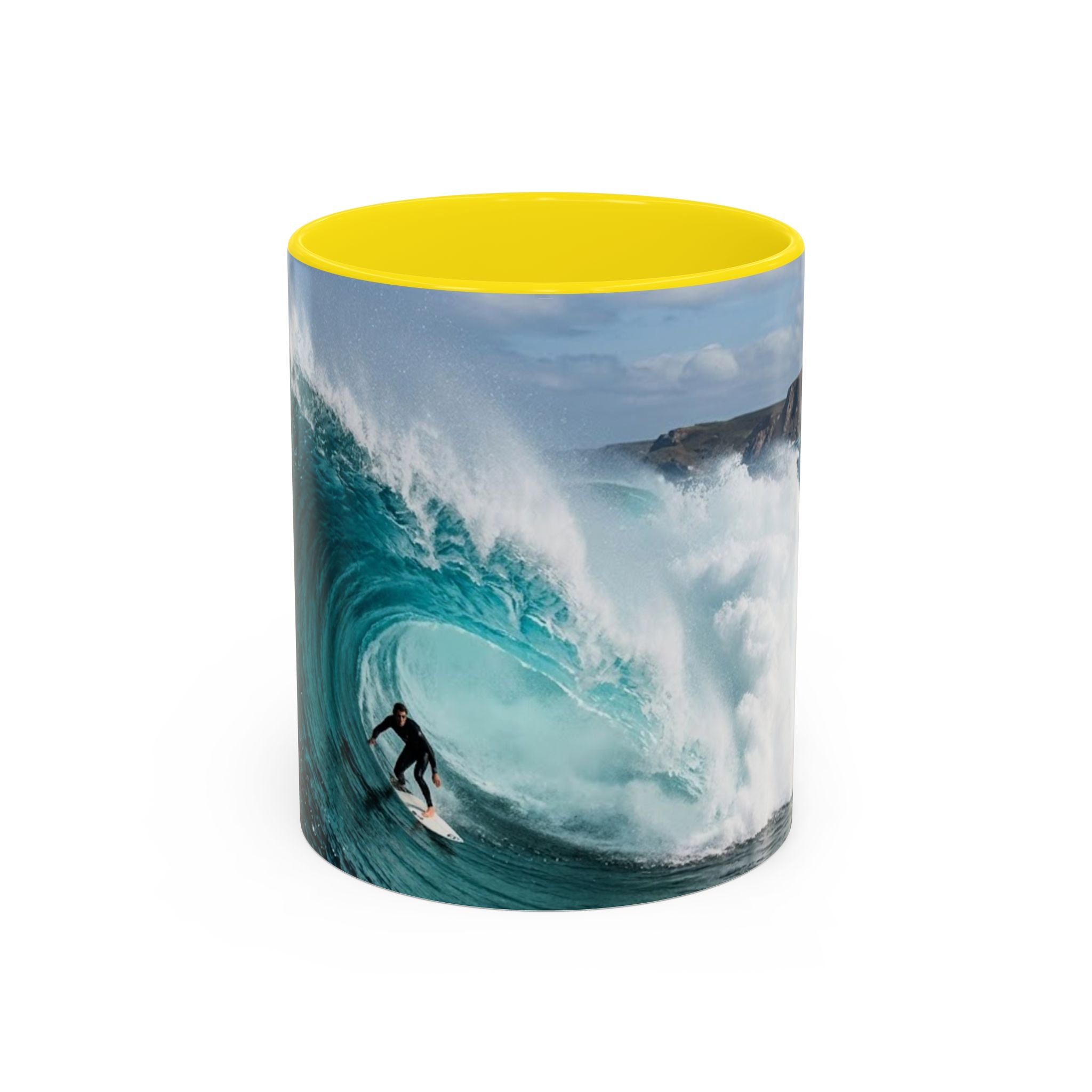 Surfing Wave Accent Coffee Mug — Ocean Beach Surfboard Photo 11/15oz