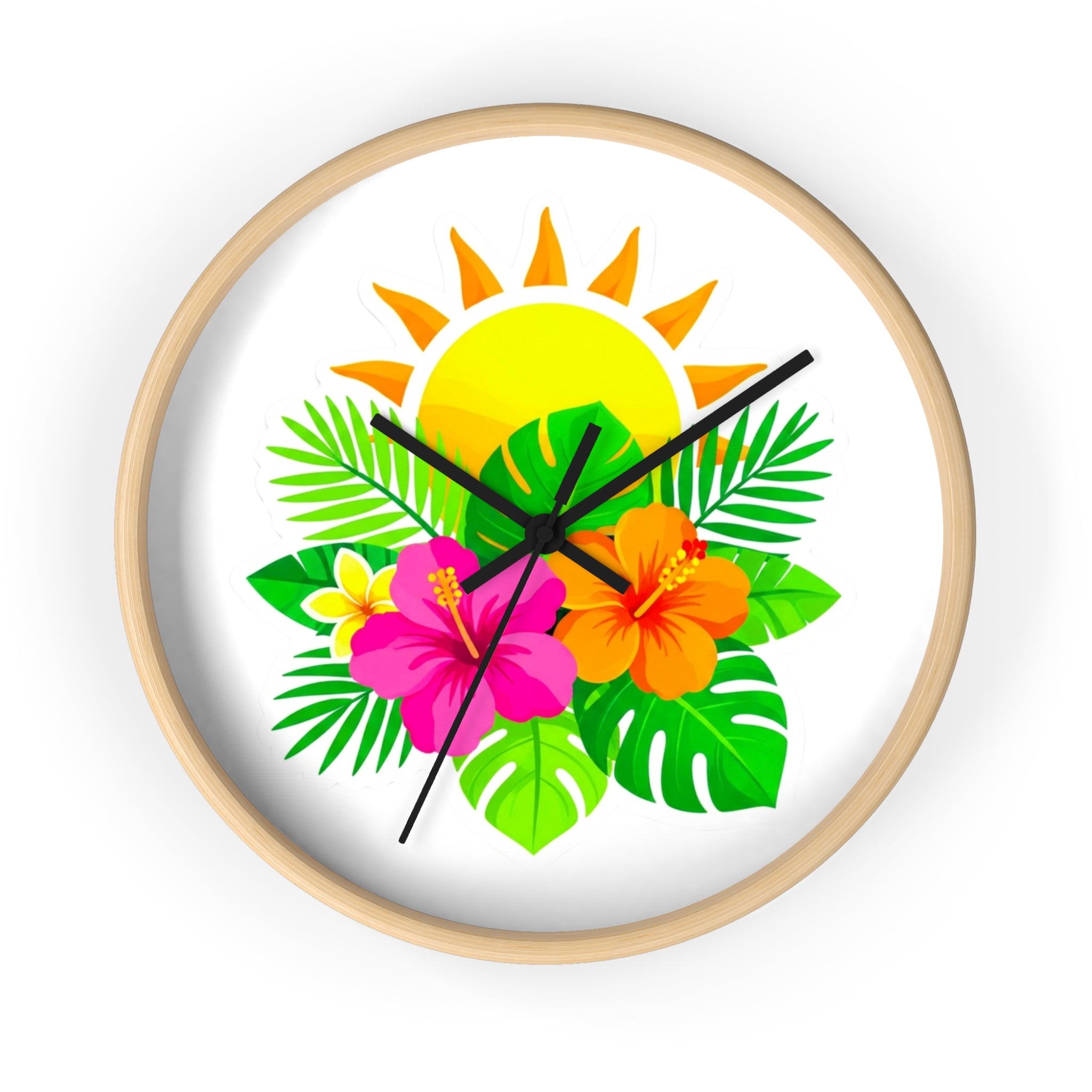 Tropical Hibiscus Wall Clock — Sunny Floral Decorative Clock