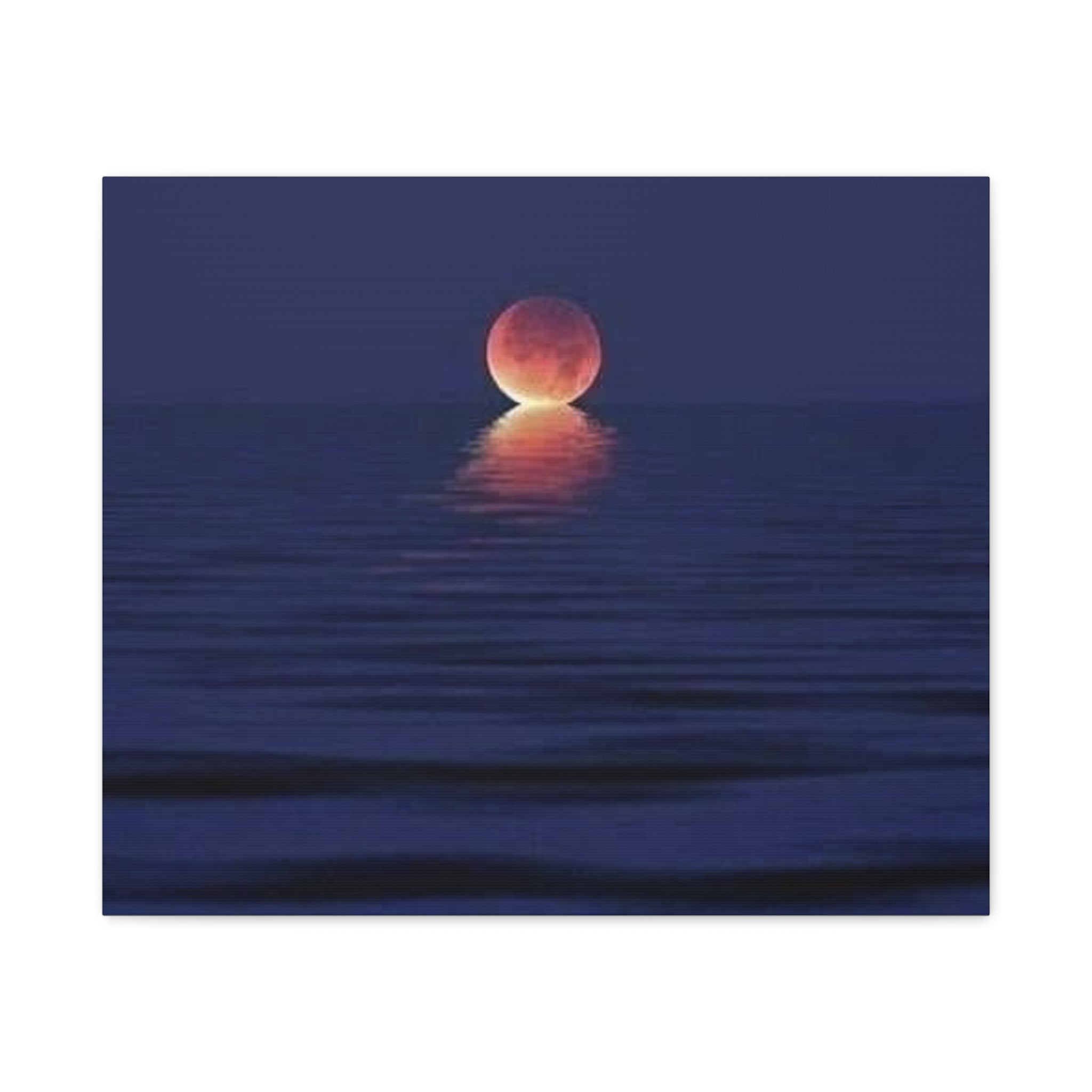 Lunar Reflection Canvas Art — Moonrise Over Calm Sea Stretched Matte Wall Art