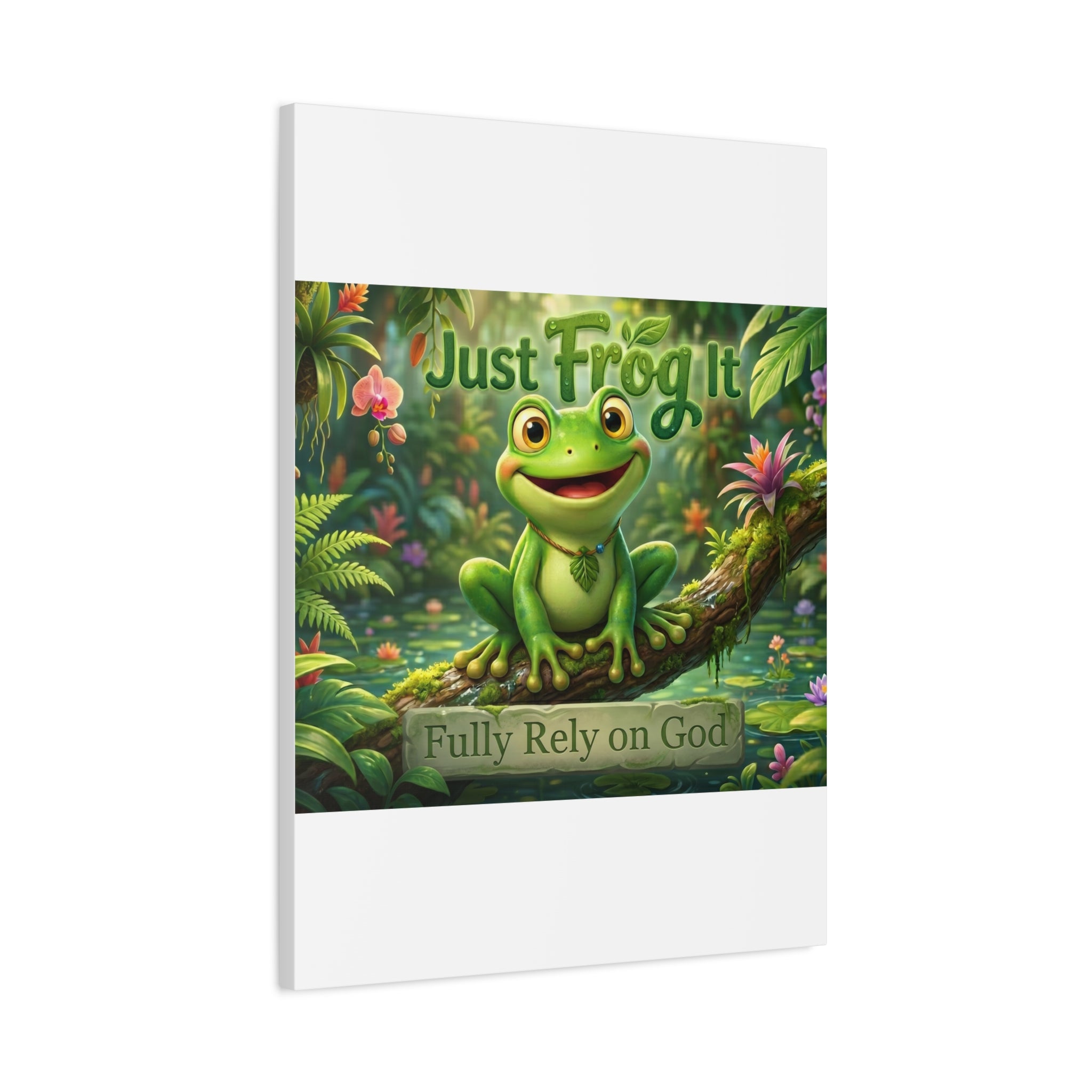 Just Frog It Canvas Wall Art — "Fully Rely on God" Inspirational Frog Print