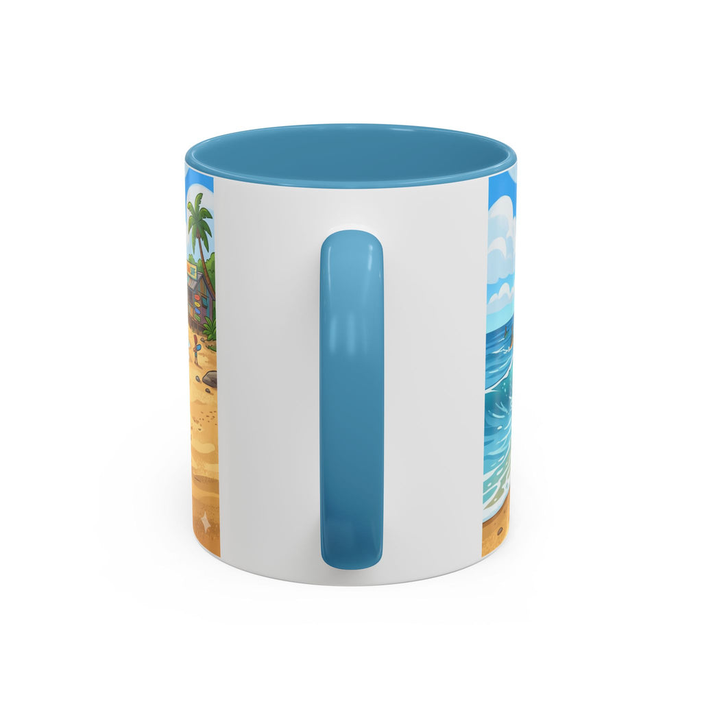 Surf Beach Coffee Mug — Cute Surfer Cartoon Design, 11/15oz Accent Mug