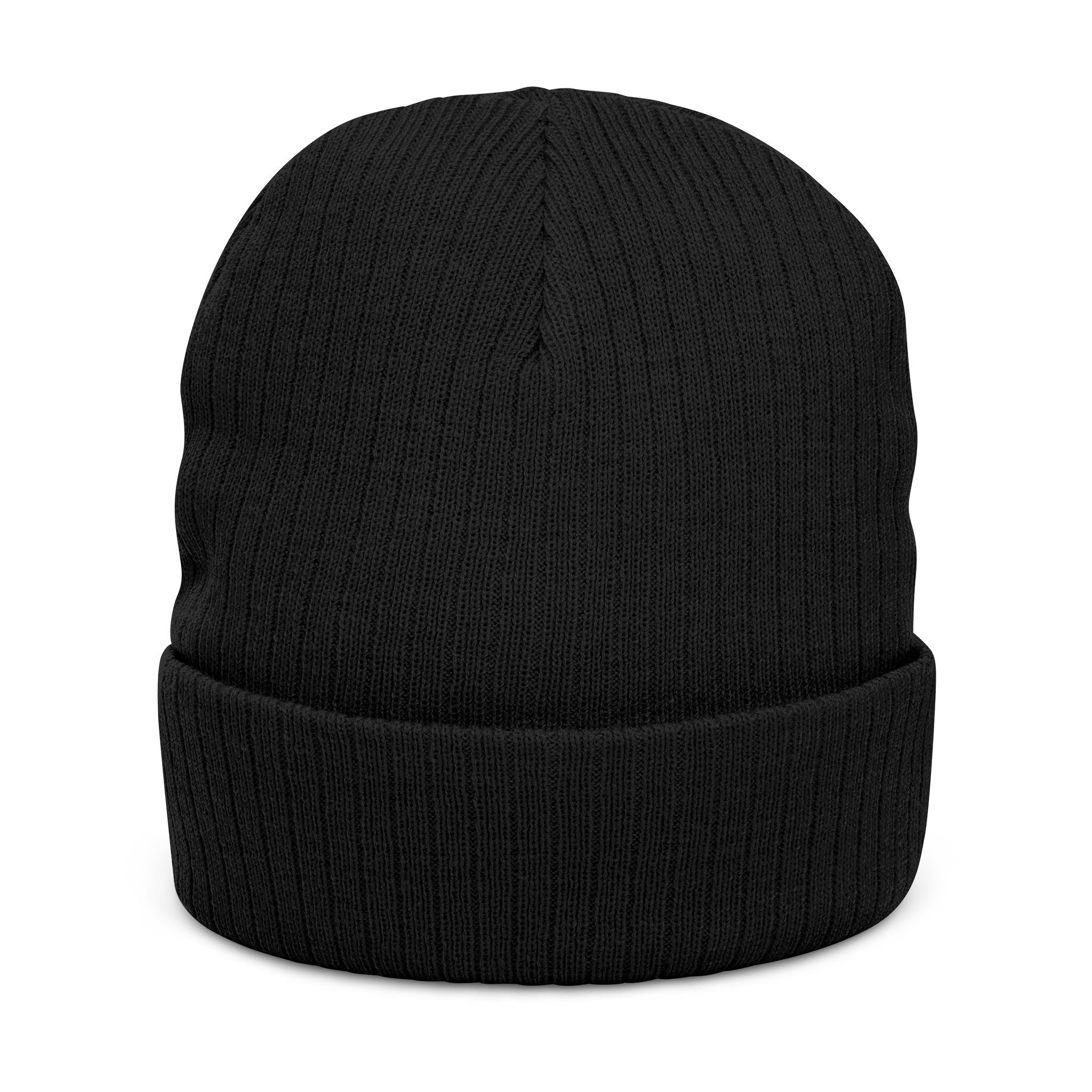 Embroidered Blue Lion Ribbed Beanie — Warm Knit Hat for Men & Women
