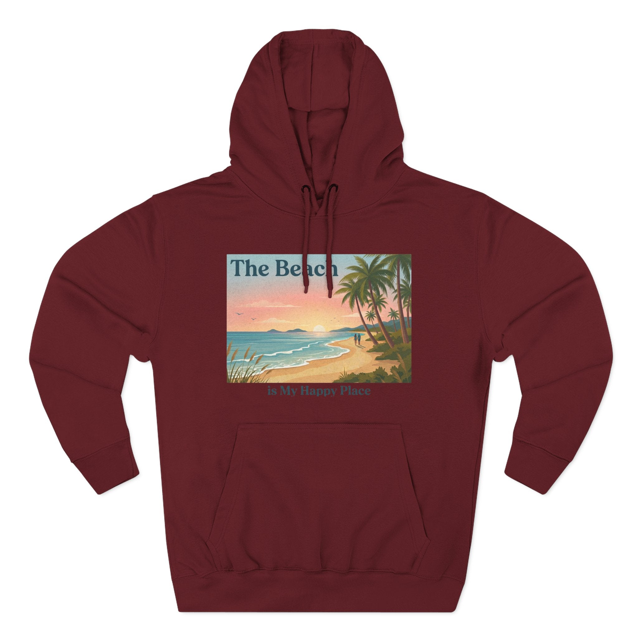 Beach Sunset Hoodie – "The Beach is My Happy Place" Coastal Palm Pullover