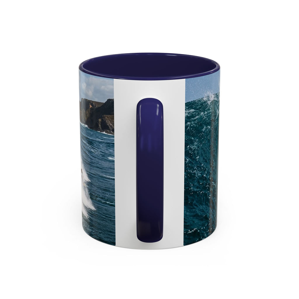 Surfing Wave Accent Coffee Mug — Ocean Beach Surfboard Photo 11/15oz