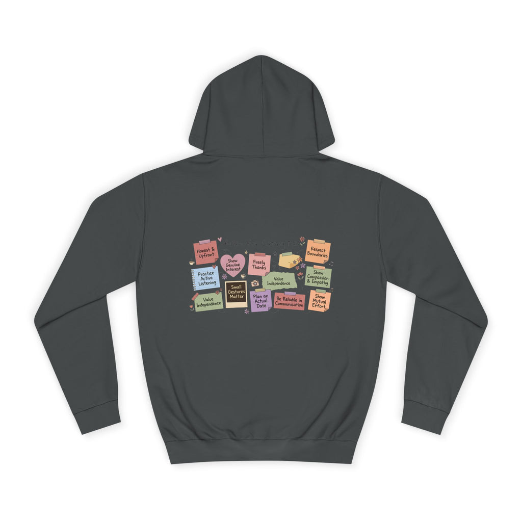 College Hoodie — Retro Sticky Notes Back Print, Cute Study Vibes